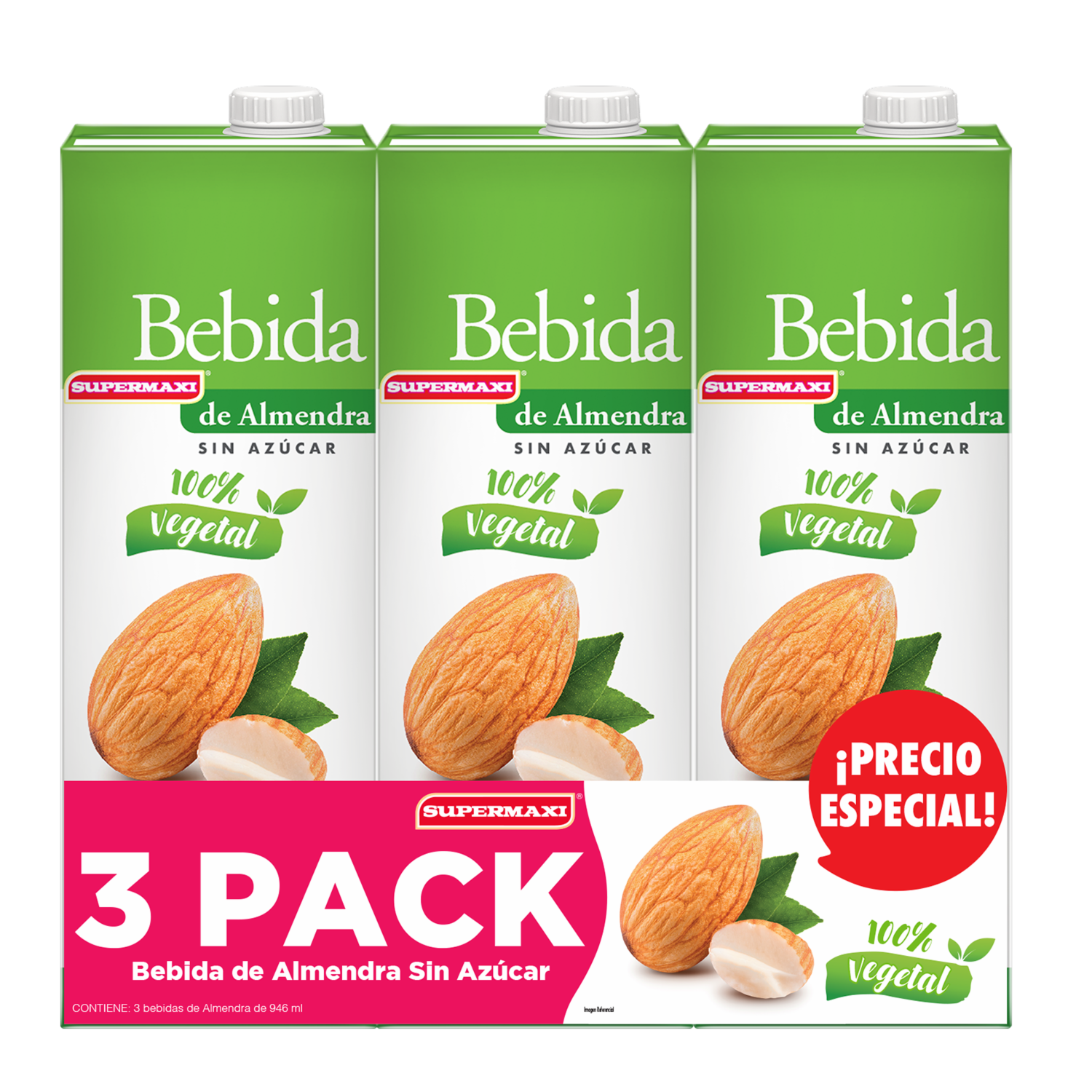 Bebida De Almendras Sin Azúcar Pack SUPERMAXI 3 X 946 ml