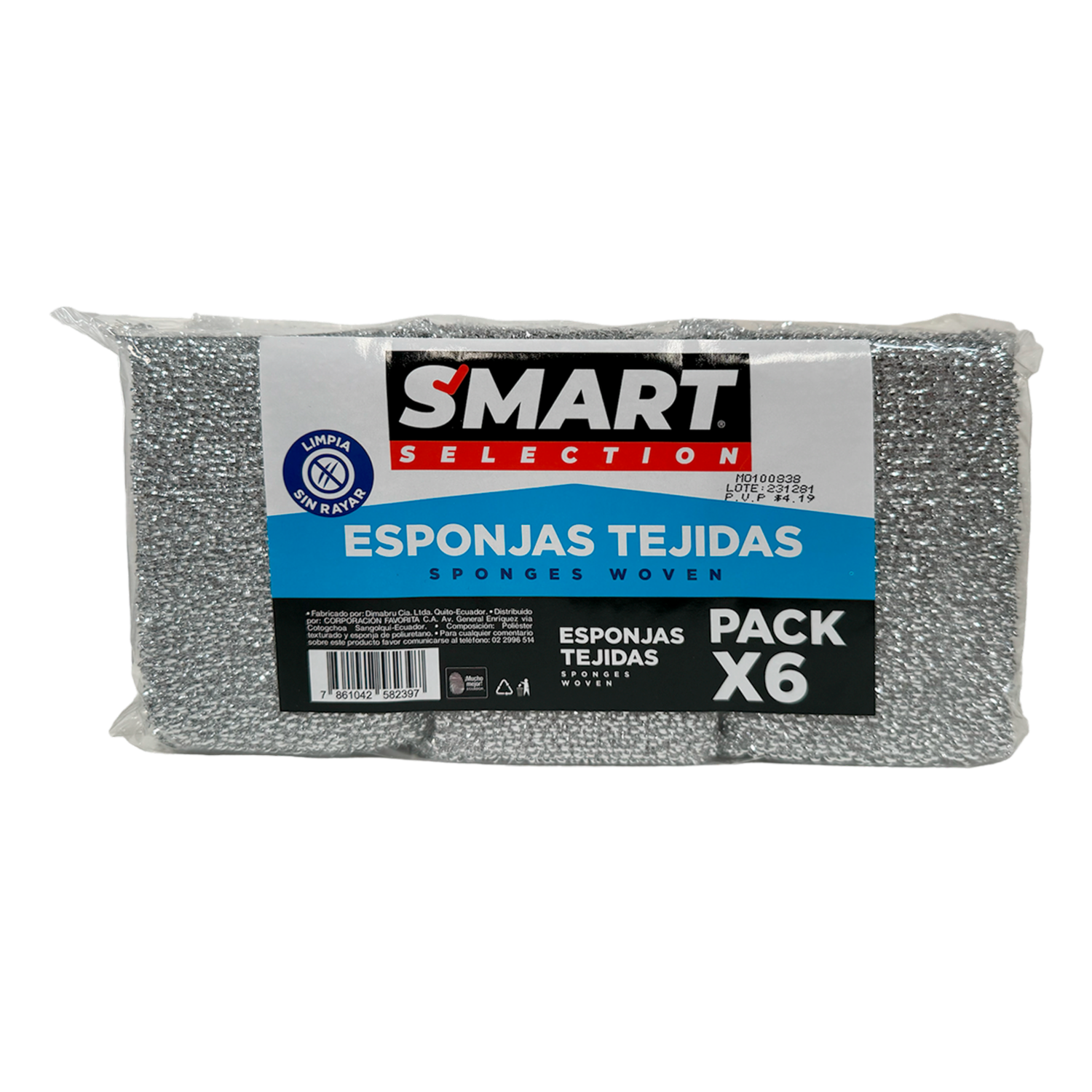 Esponja Multiusos Tejidas Limpia Sin Rayar SMART SELECTION X 6 Uds