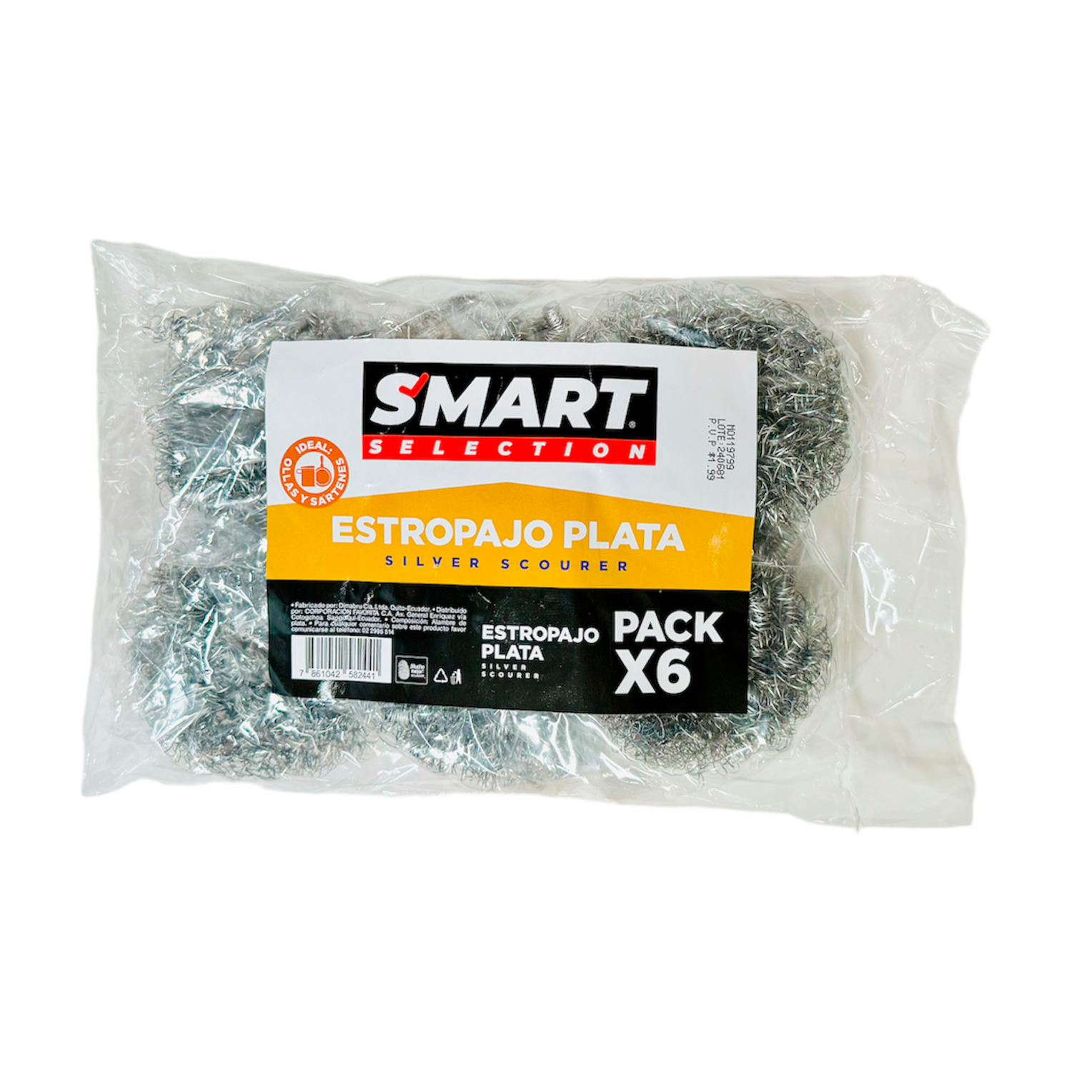 Estropajo Multiusos De Plata Ideal Para Ollas Y Sartenes SMART SELECTION X 6 Uds