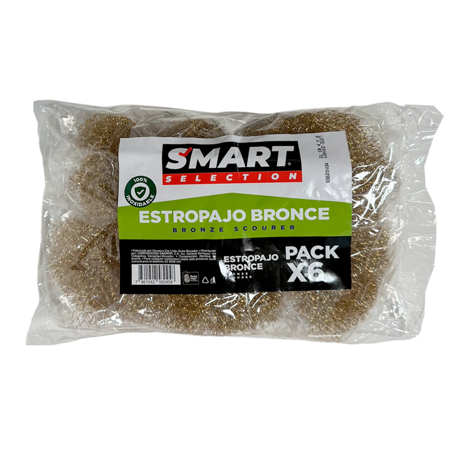 Estropajo Multiusos De Bronce 100 % Inoxidable SMART SELECTION X 6 Uds