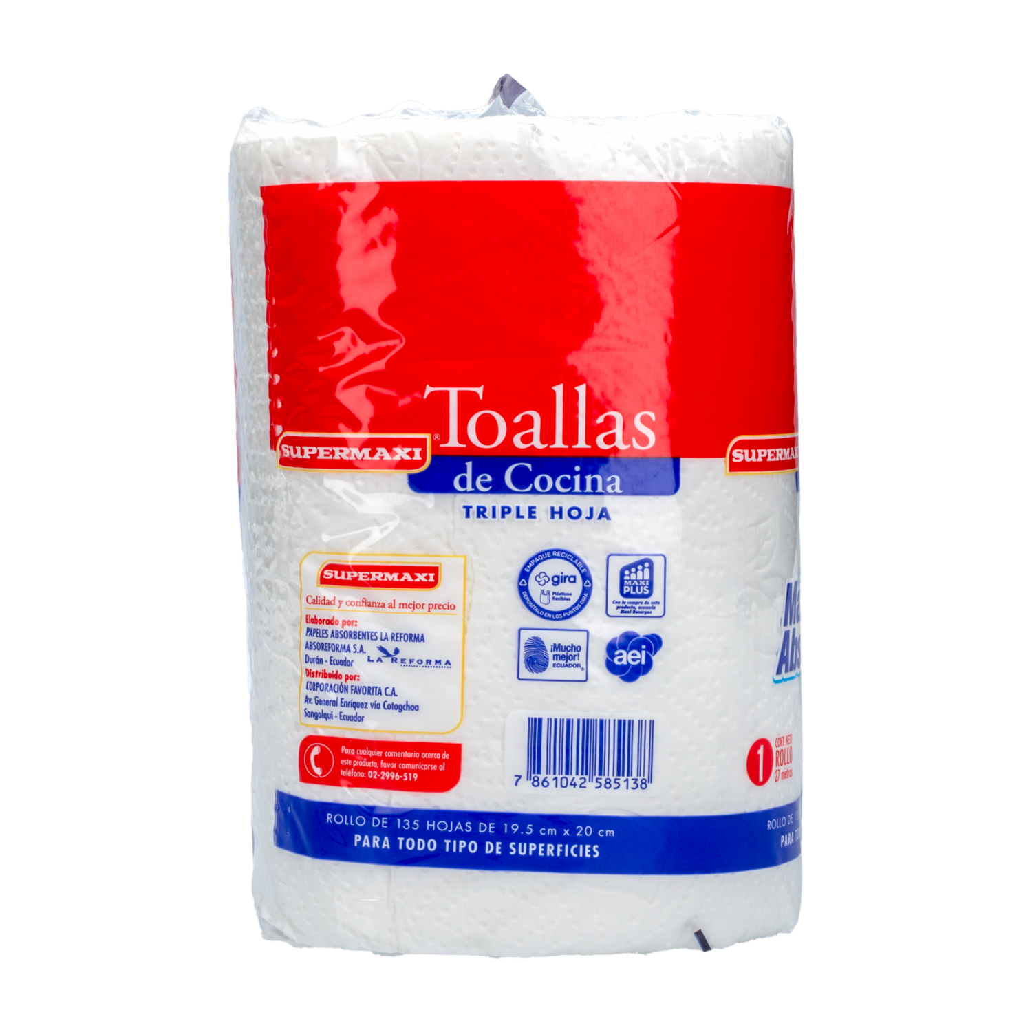 Toalla De Cocina 2 En 1 Triple Hoja SUPERMAXI 27 M