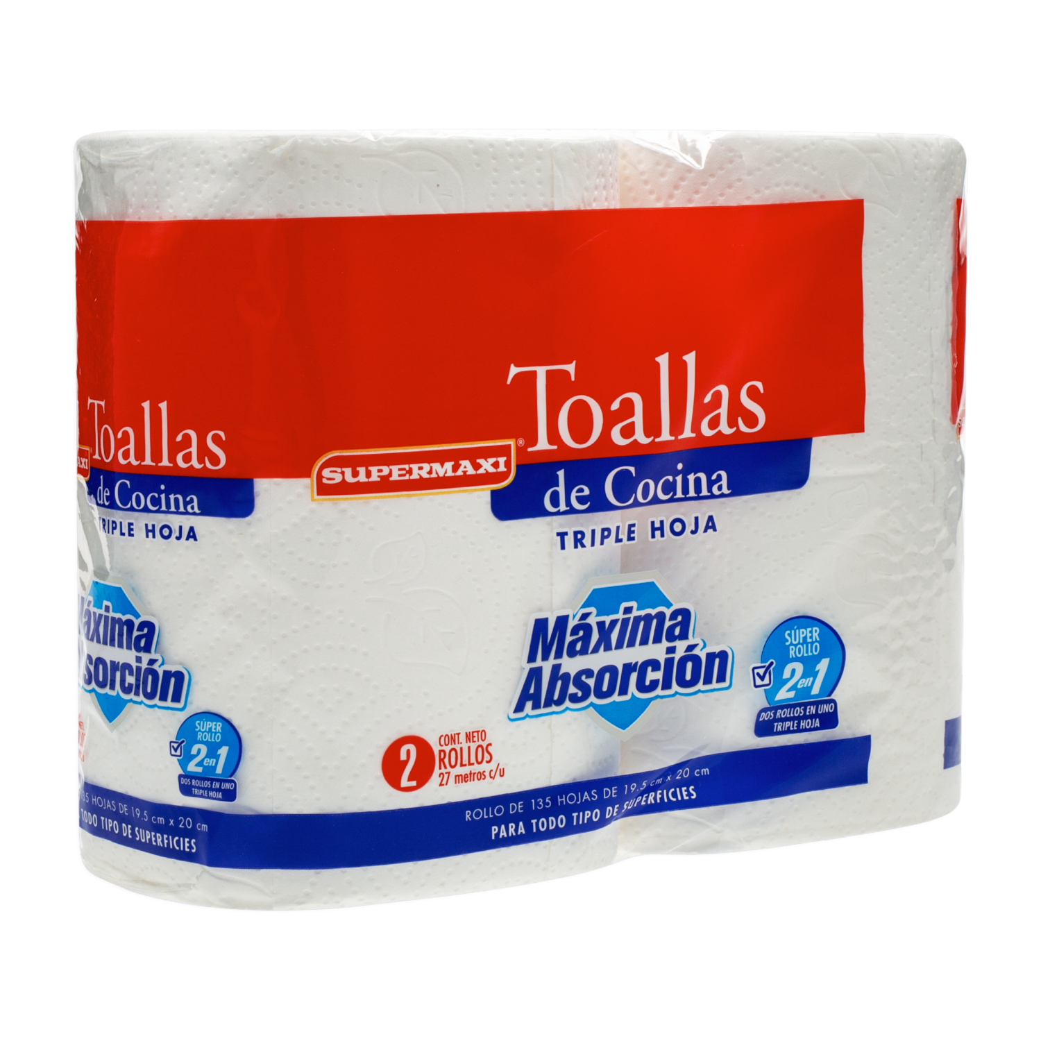 Toalla De Cocina 2 En 1 Triple Hoja SUPERMAXI 2 X 27 M