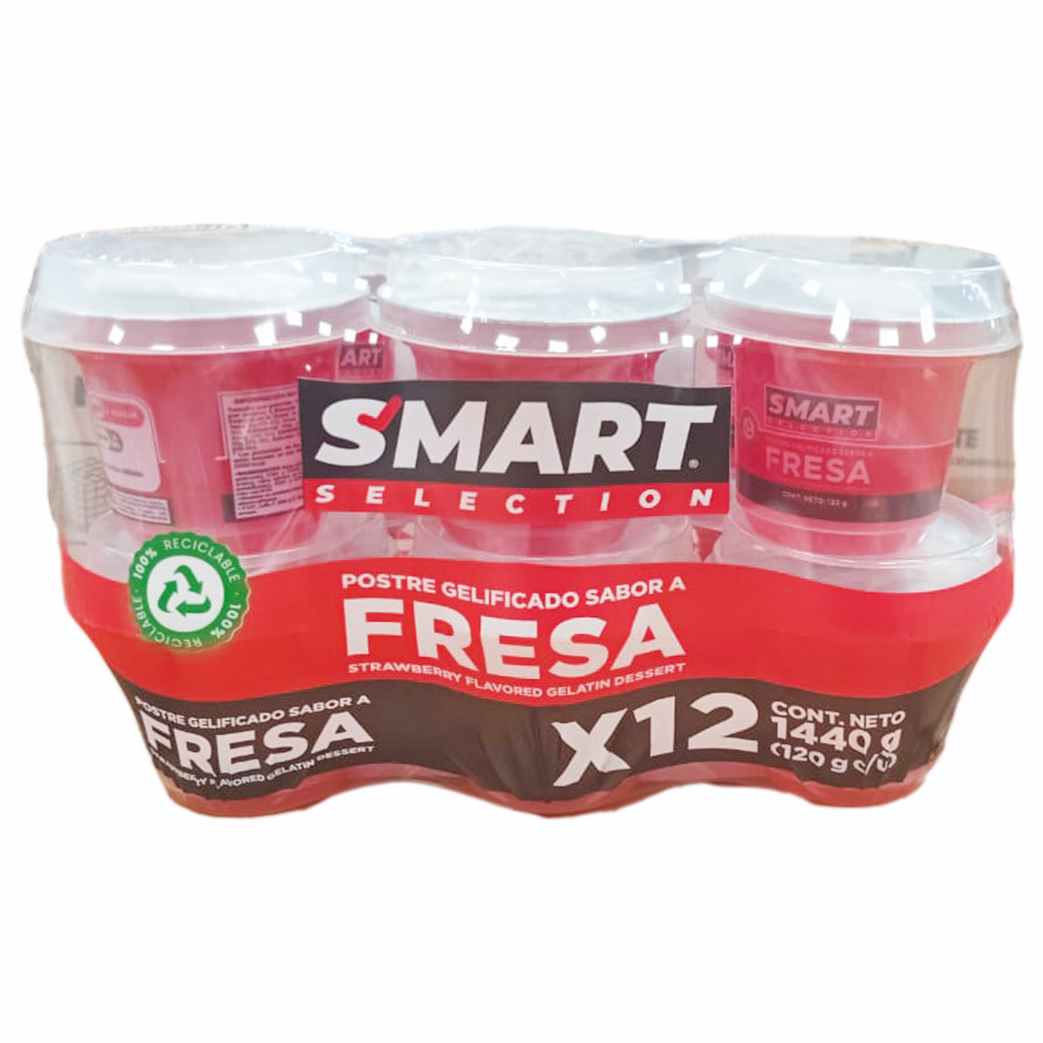 Gelatina Lista Sabor A Fresa En Vaso SMART SELECTION 12 X 120 G