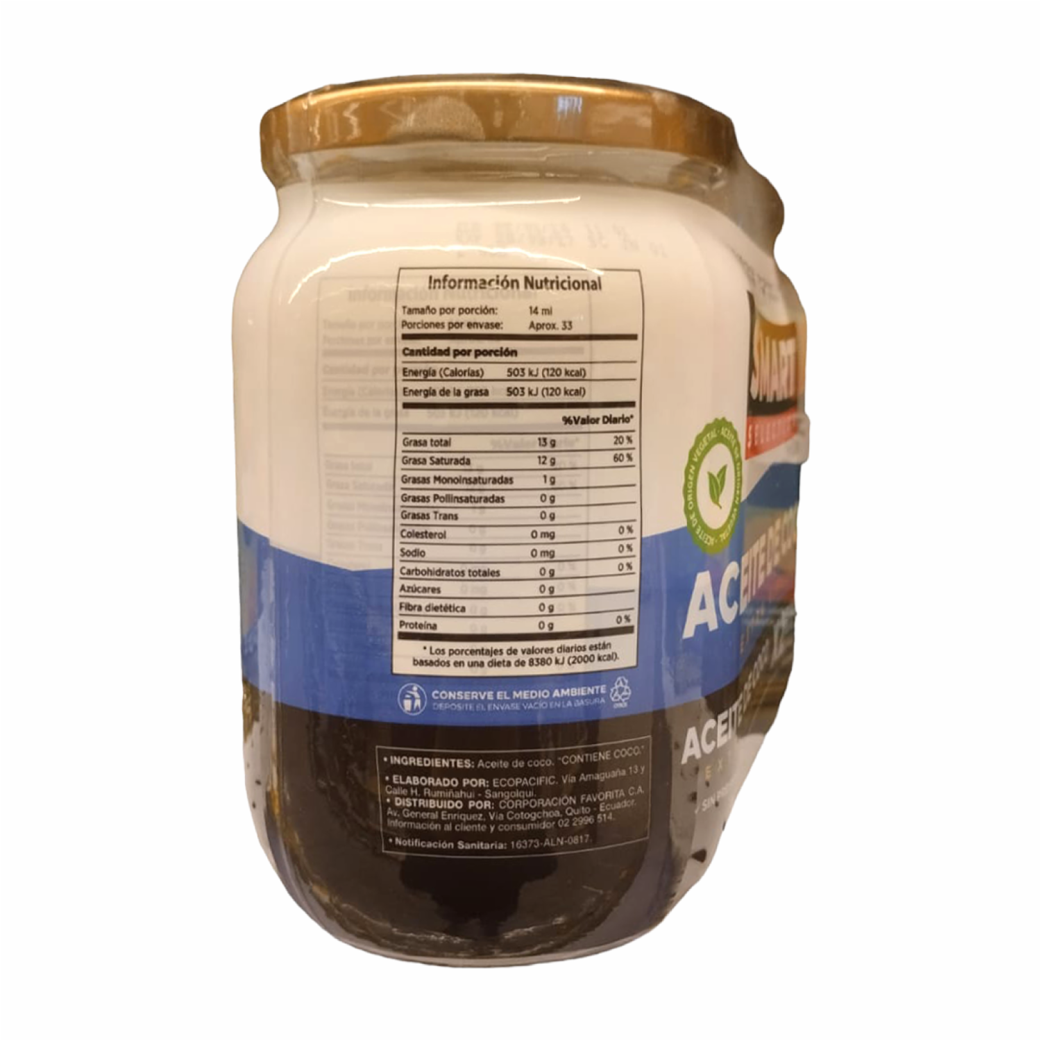 Aceite De Coco 100% Extra Virgen Sin Preservantes SMART SELECTION 2 X 455 Ml
