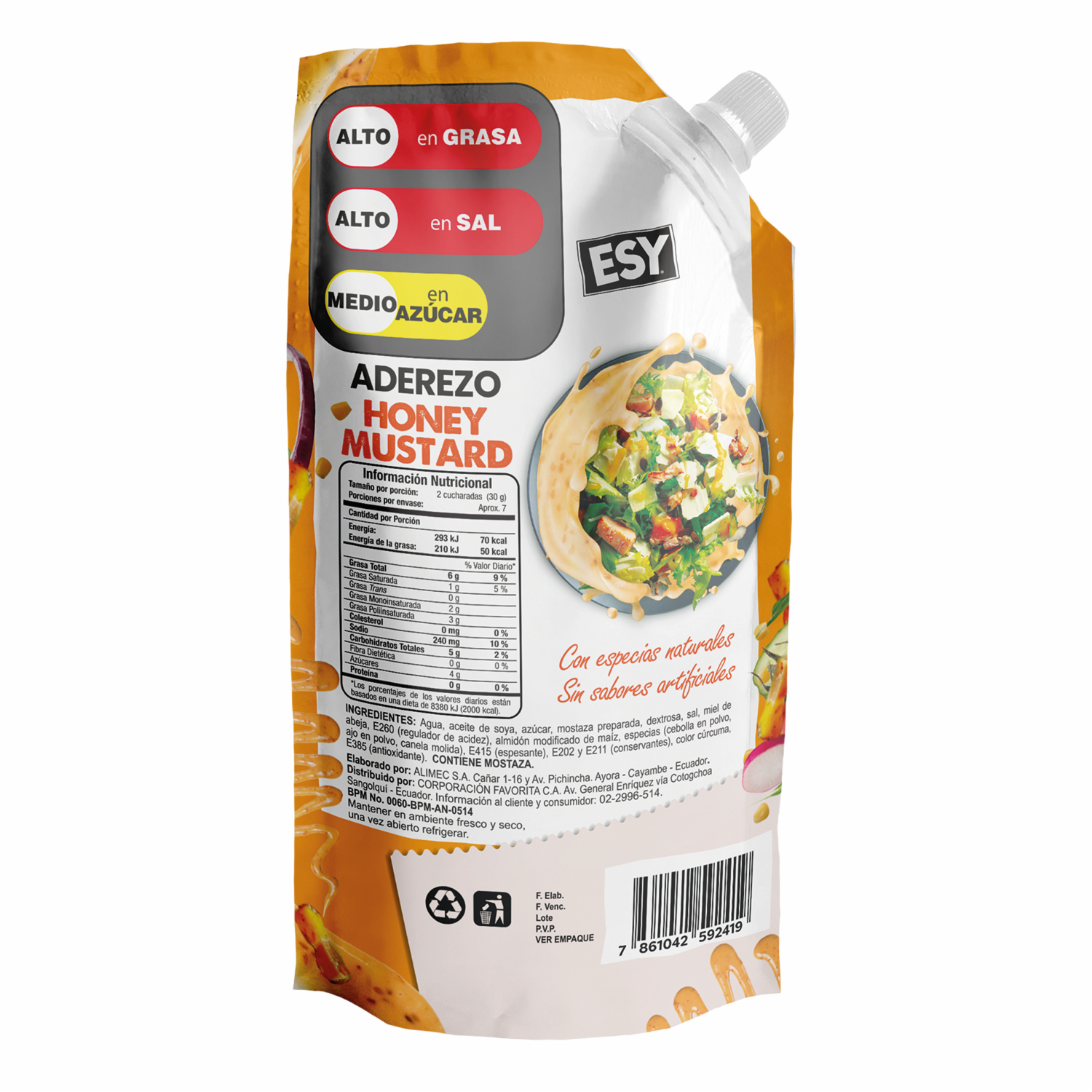 Aderezo Honey Mustard Con Especias Naturales Sin Sabores Artificiales ESY 200 G