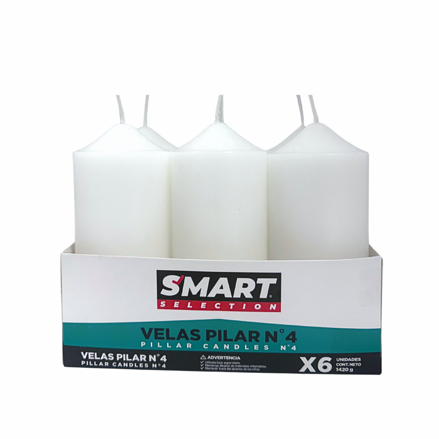 Velas Blancas Pilar N° 4 SMART SELECTION X 6 Uds