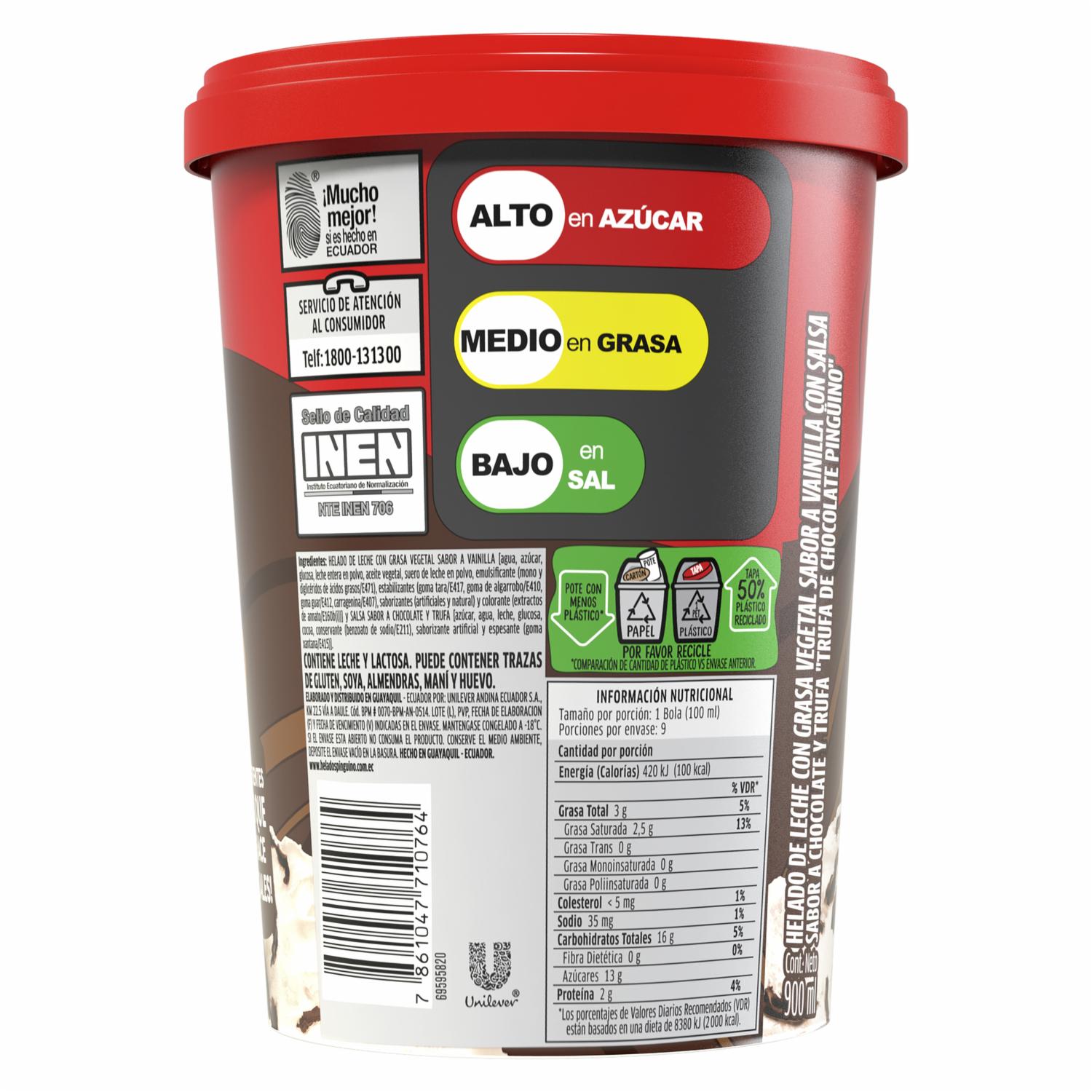Helado Trufa Chocolate PINGÜINO 900 Ml