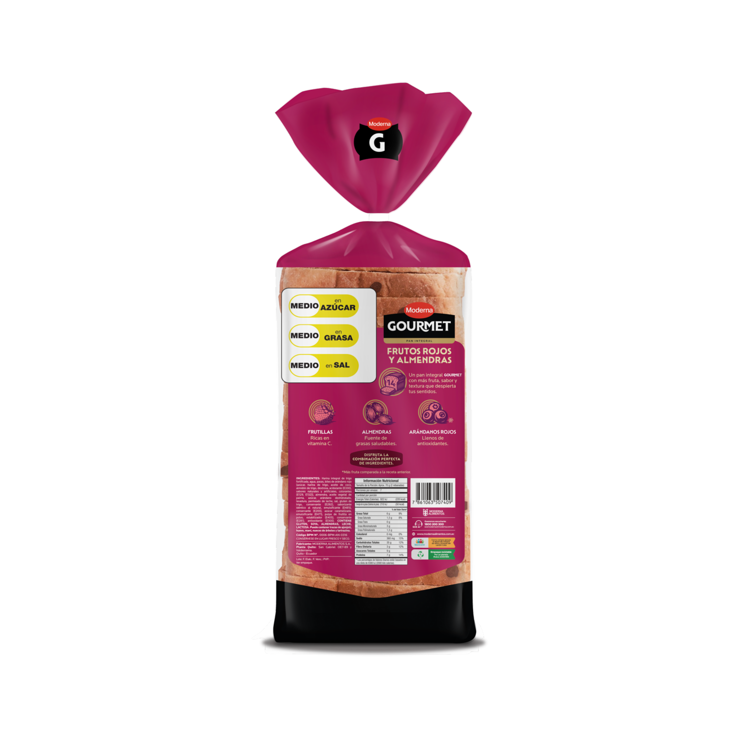 Pan Gourmet Frutos Rojos & Almendras MODERNA 500 G