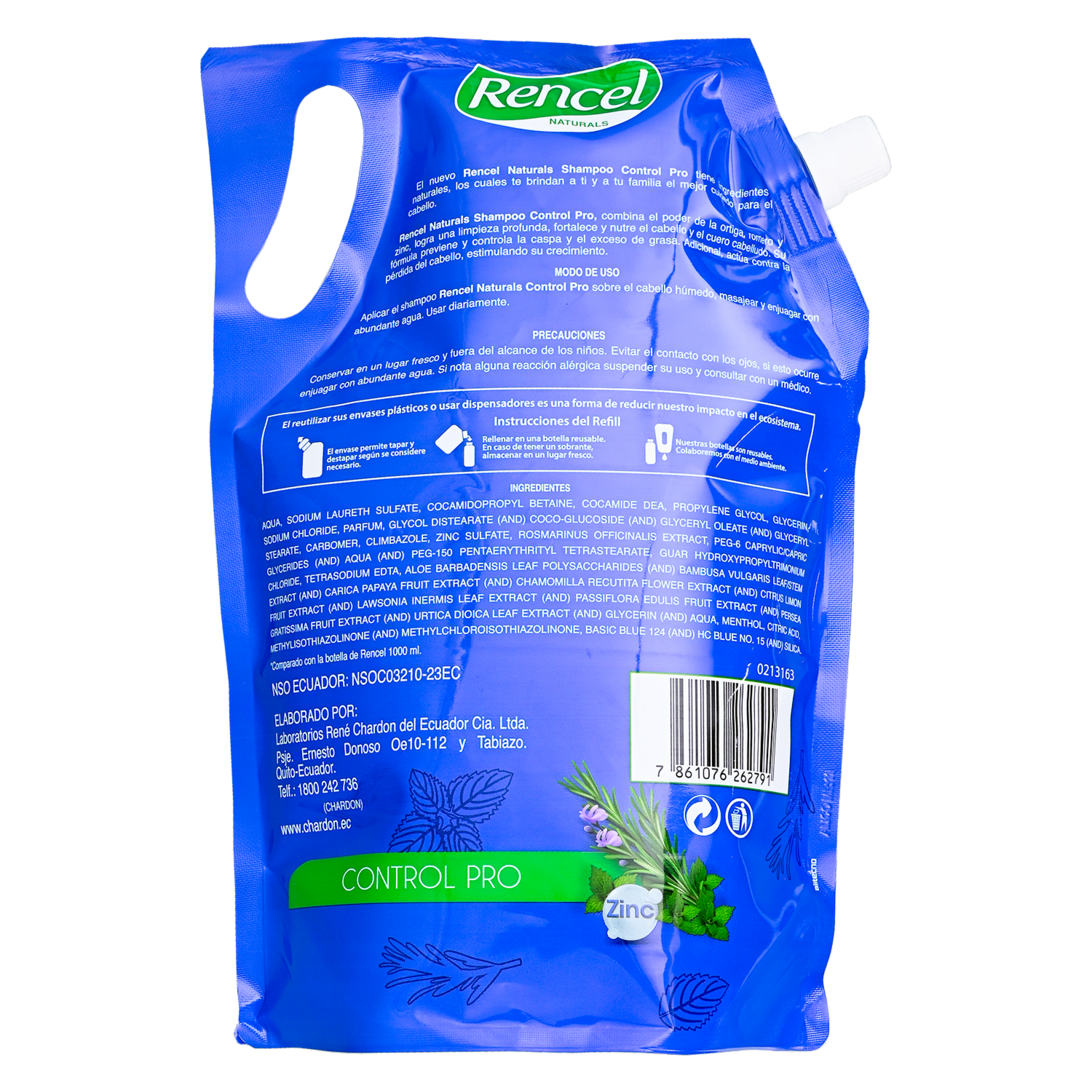 Shampoo De Cabello Anti Caída Y Anti Caspa Control Pro RENCEL NATURALS Doypack 1000 Ml