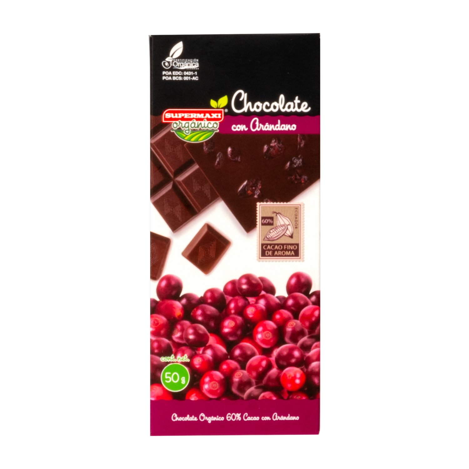 Chocolate Orgánico Con Arándano SUPERMAXI 50 G