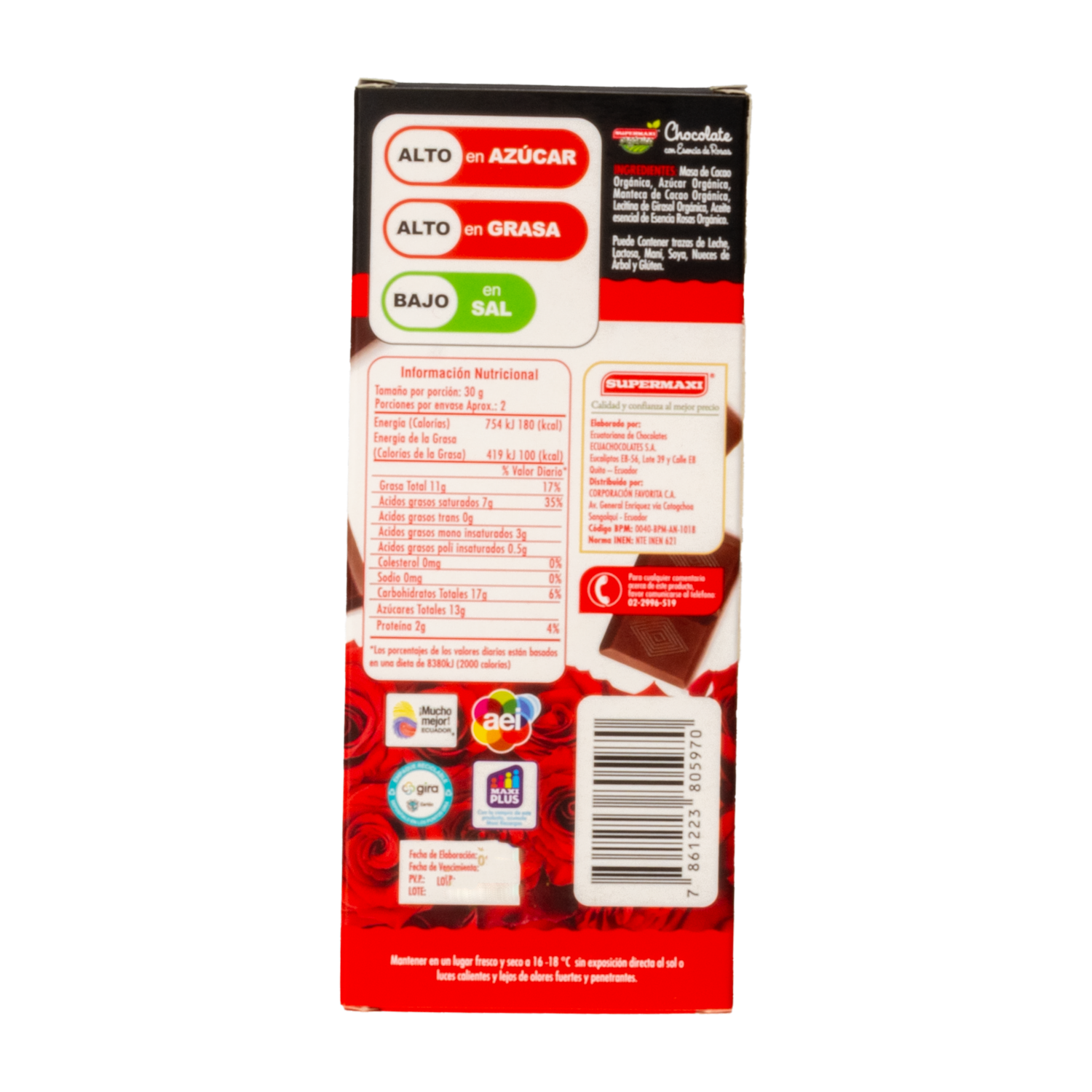 Chocolate Orgánico Con Rosas SUPERMAXI 50 G