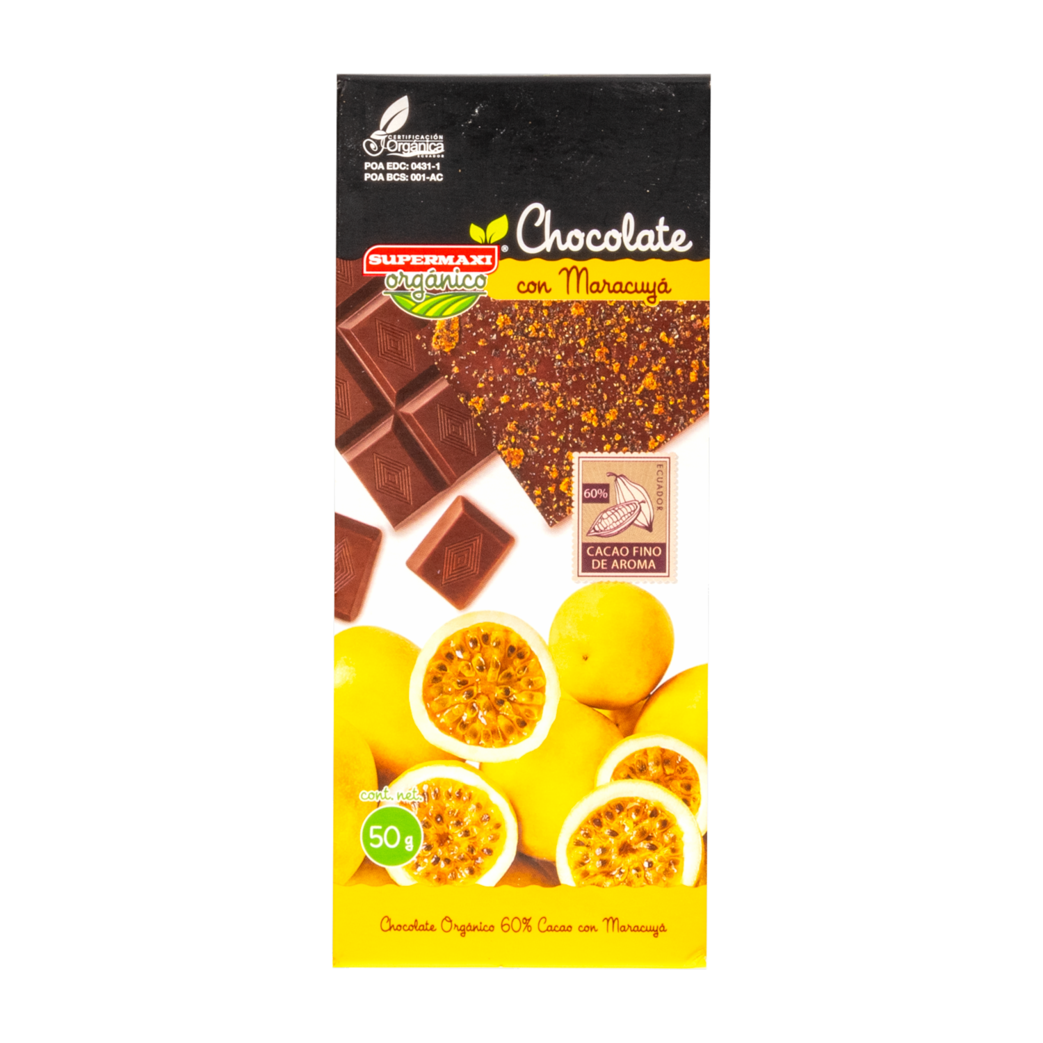 Chocolate Orgánico Sabor A Maracuyá SUPERMAXI 50 G