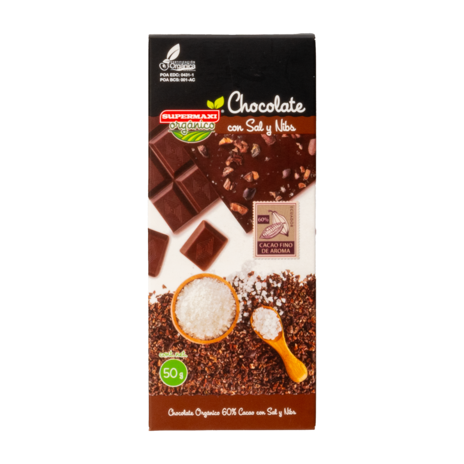 Chocolate Orgánico Con Sal Y Nibs SUPERMAXI 50 G