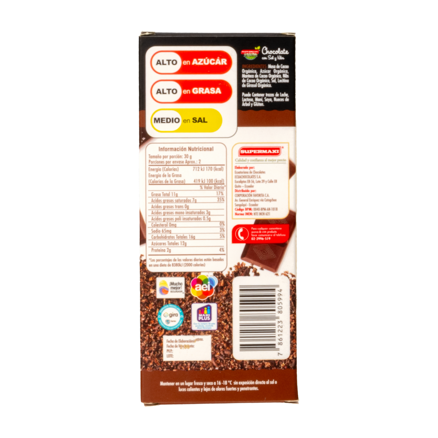 Chocolate Orgánico Con Sal Y Nibs SUPERMAXI 50 G