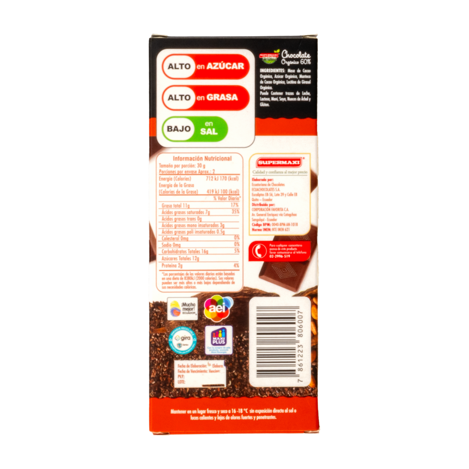 Chocolate Orgánico 60% SUPERMAXI 50 G