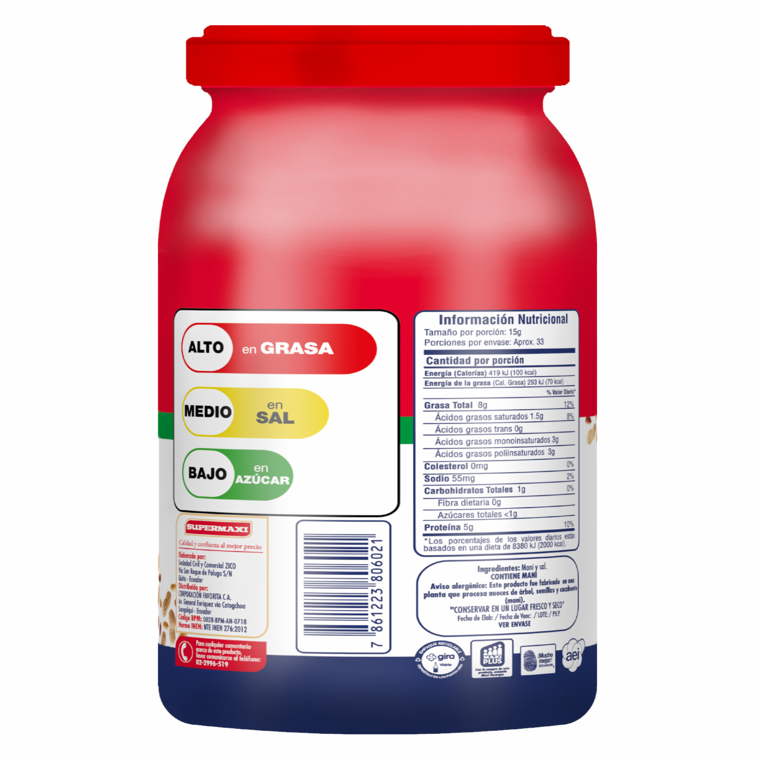 Mantequilla De Maní Natural SUPERMAXI 490 Ml