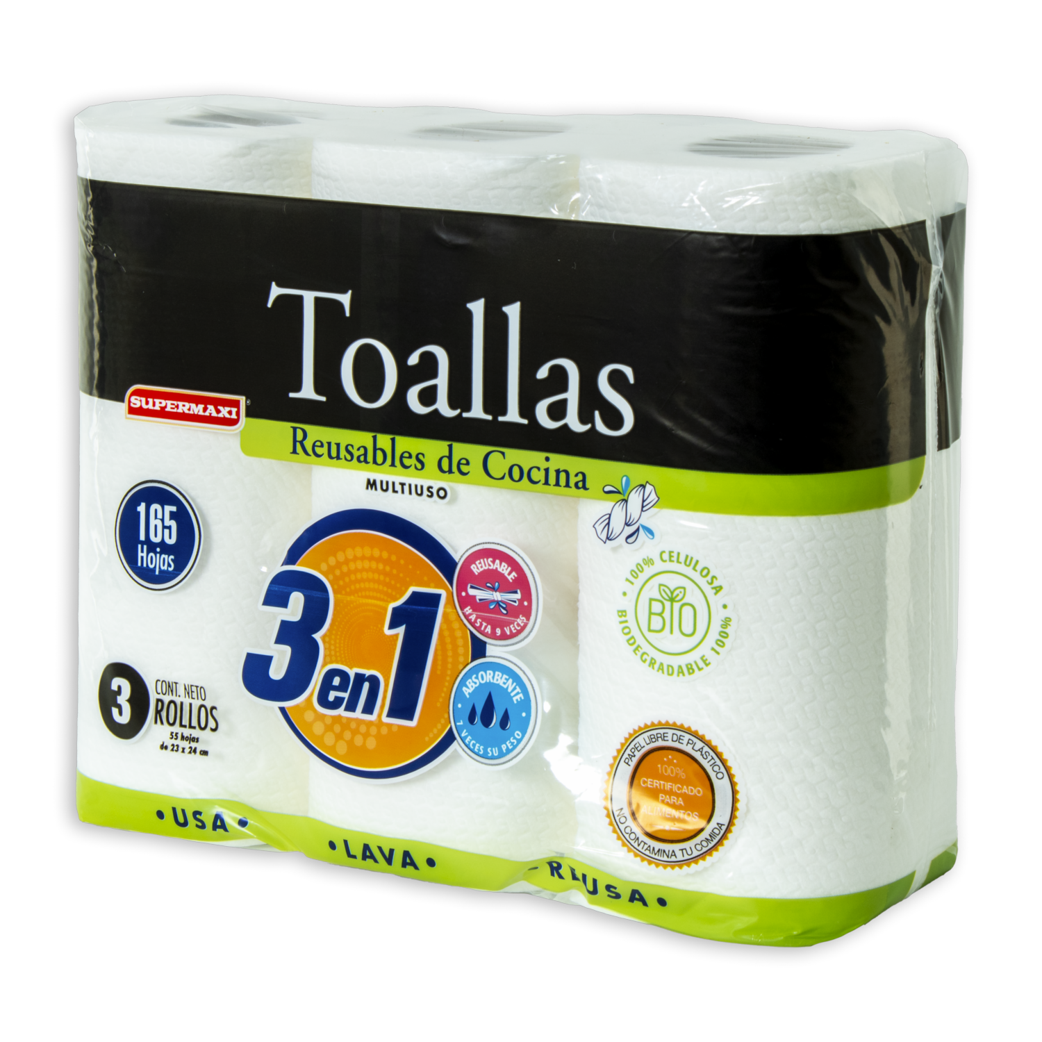 Papel De Toalla Reusable 3 En 1 SUPERMAXI X 3 Uds