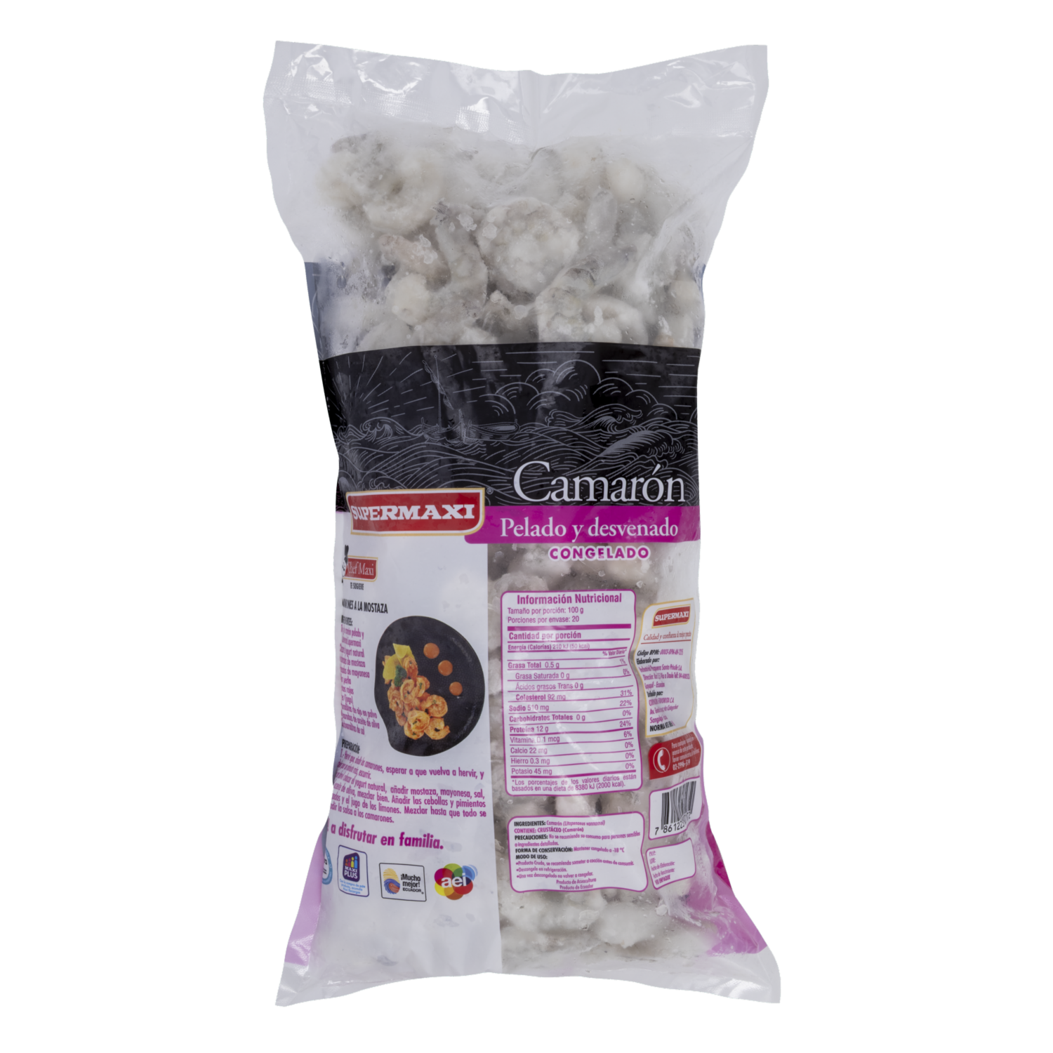 Camarón Pelado Y Desvenado Mediano Talla 36-40 SUPERMAXI 2 Kg