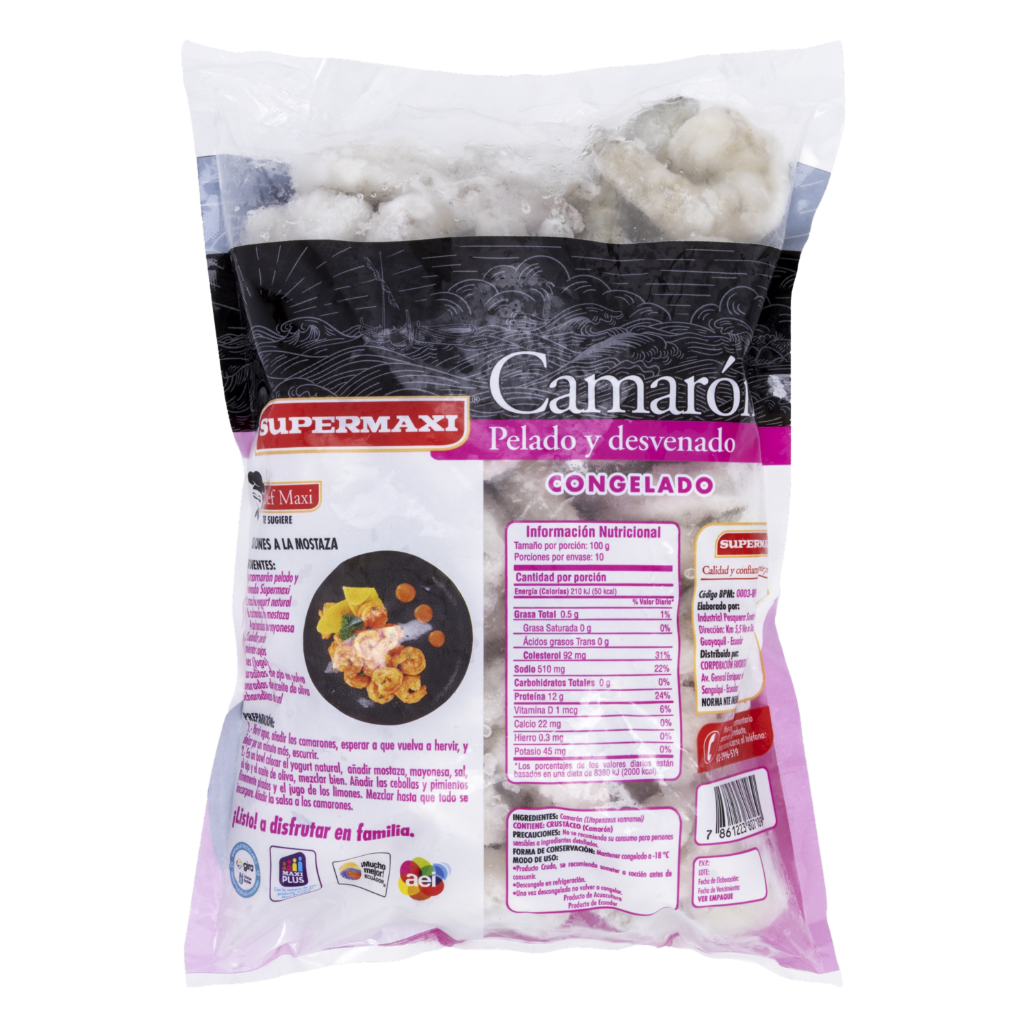 Camarón Pelado Y Desvenado Jumbo Talla 21-25 SUPERMAXI 1 Kg