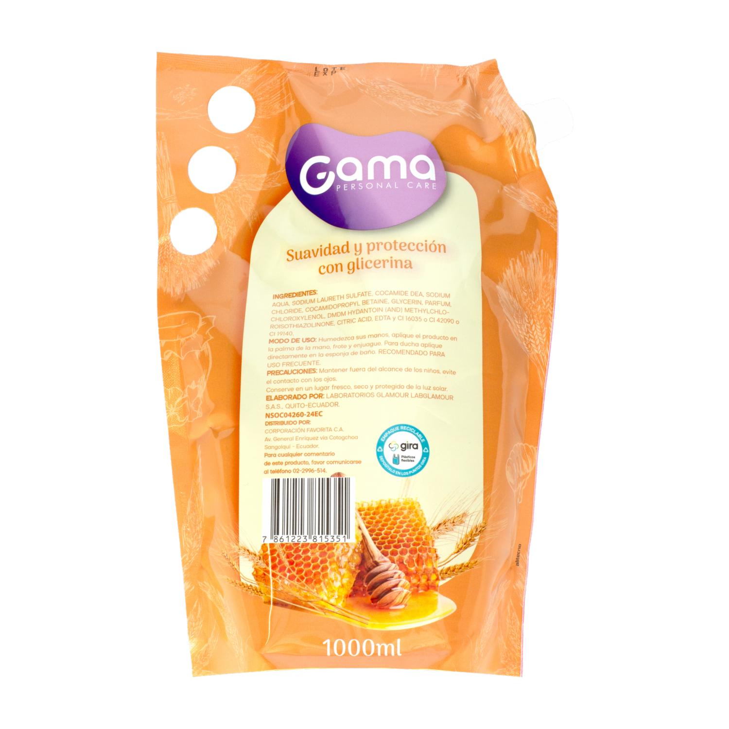 Jabón Líquido Con Avena Y Miel GAMA 1000 Ml