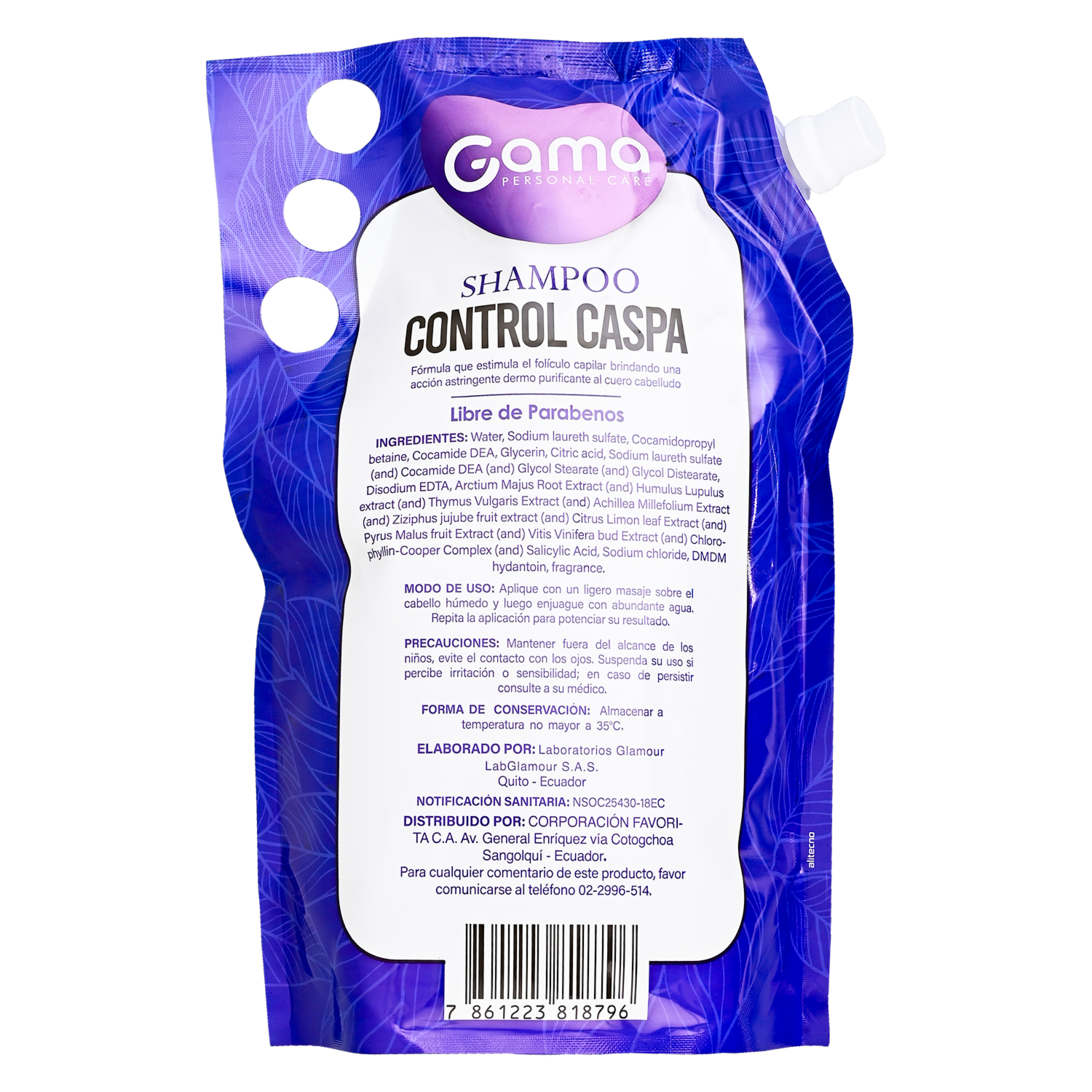 Shampoo De Cabello Contro Caspa Limpieza Profunda GAMA 1000 Ml
