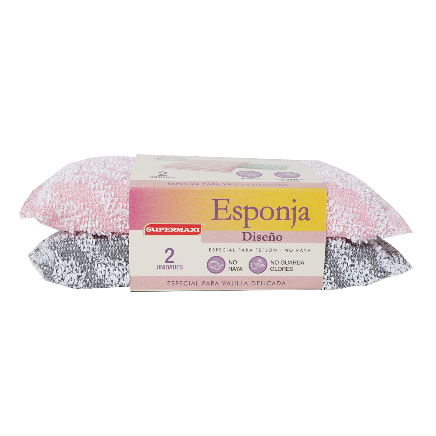 Esponja Multiusos Antibacterial Para Teflón Y Vajilla Delicada SUPERMAXI 2 Uds