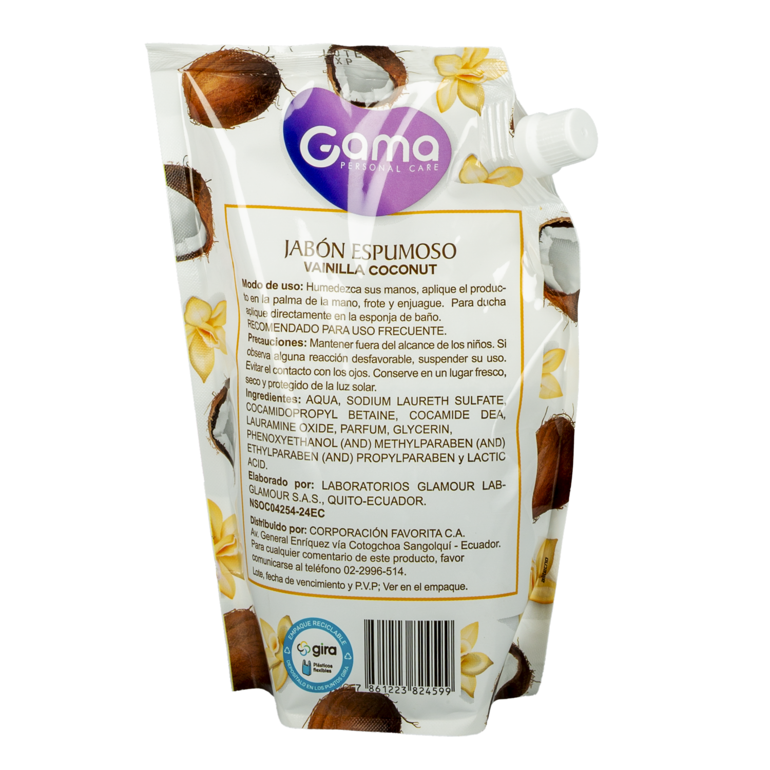 Jabón Espumoso Repuesto Fragancia Vainilla Coconut GAMA 500 Ml