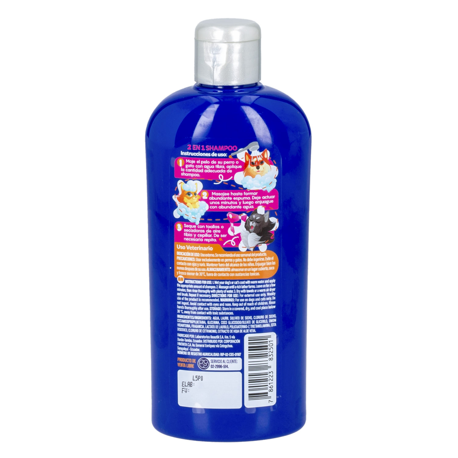 Kit Shampoo Y Acondicionador Para Perros Y Gatos 2 En 1 PETS LIFE 250 Ml