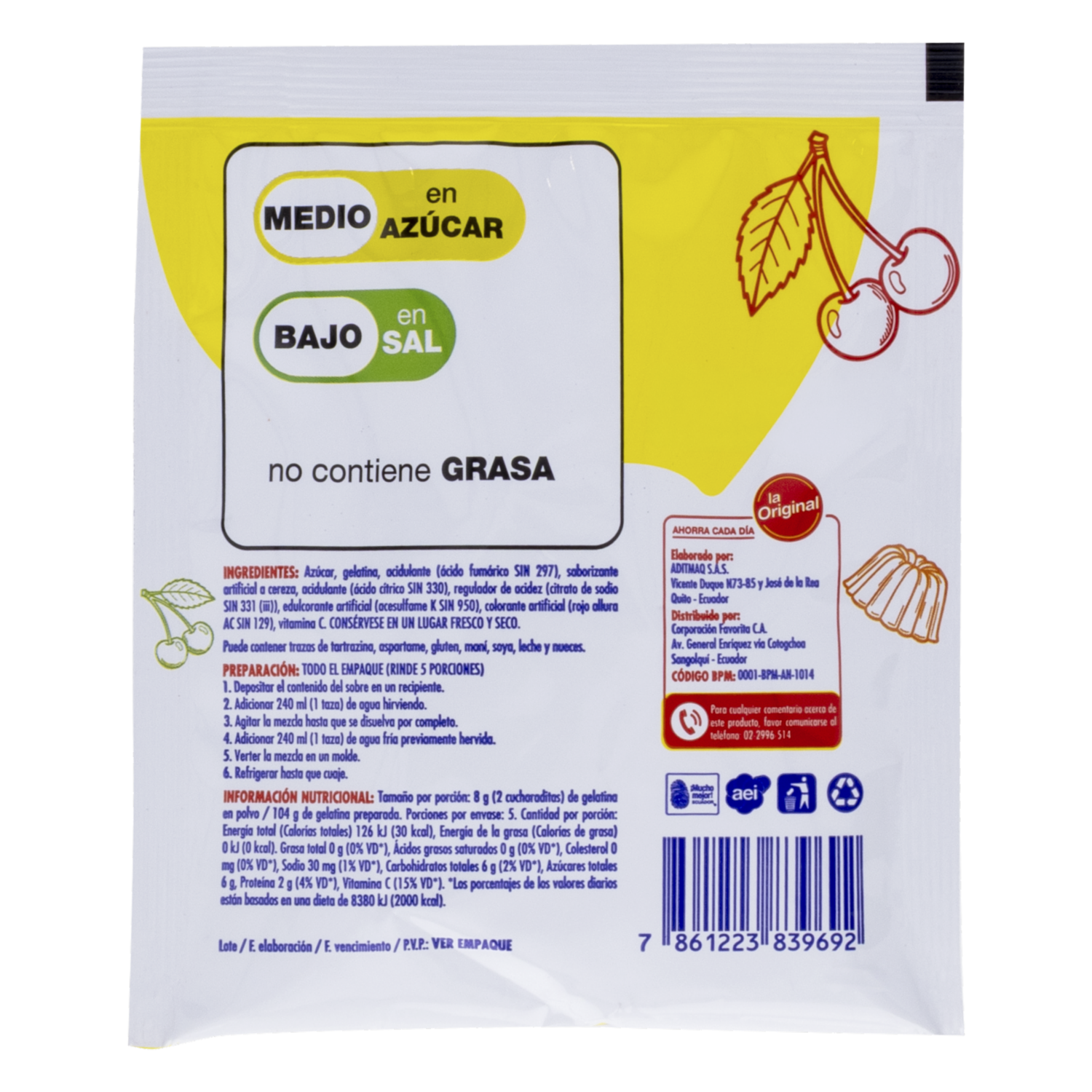 Gelatina En Polvo Sabor A Cereza LA ORIGINAL 40 G