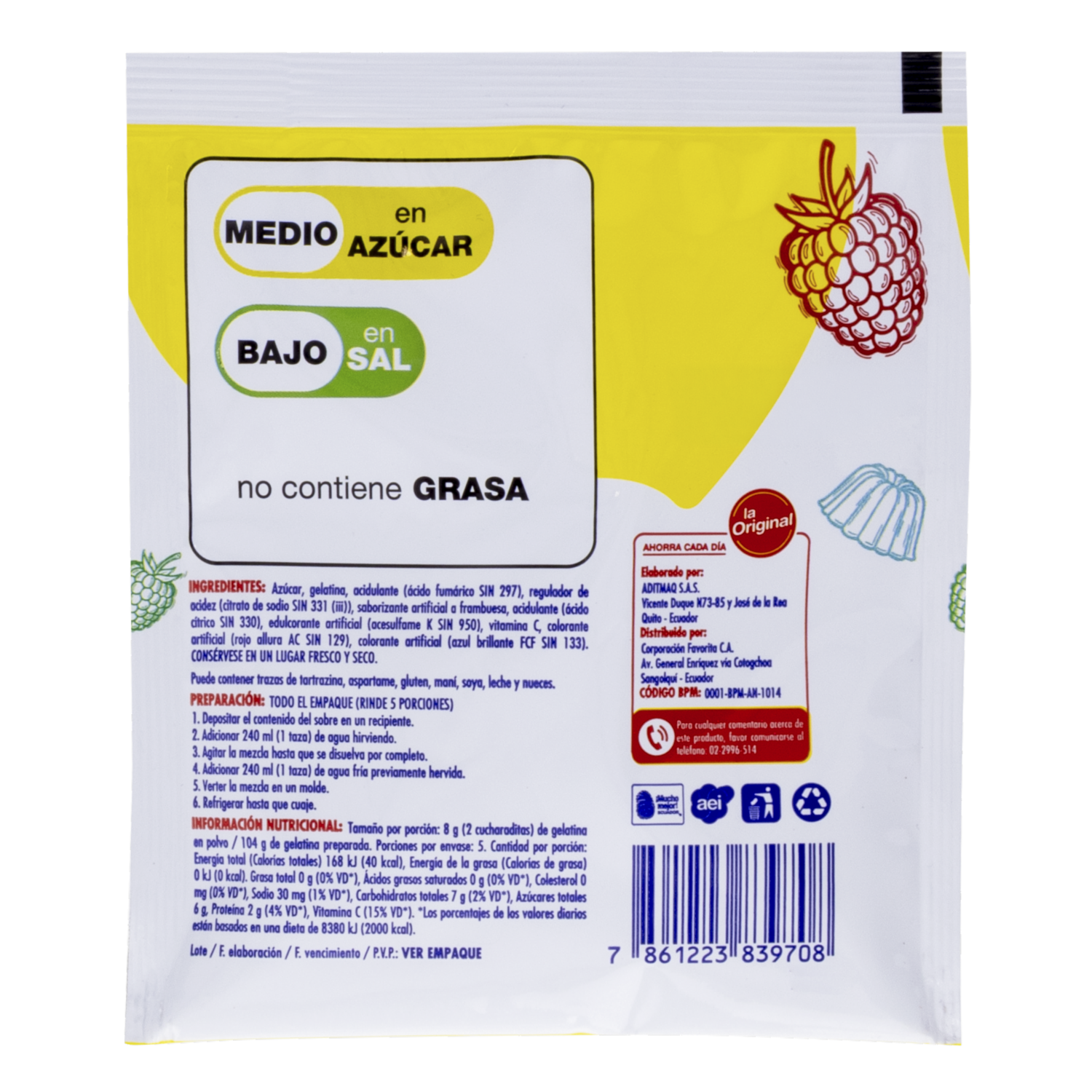 Gelatina En Polvo Sabor A Frambuesa LA ORIGINAL 40 G