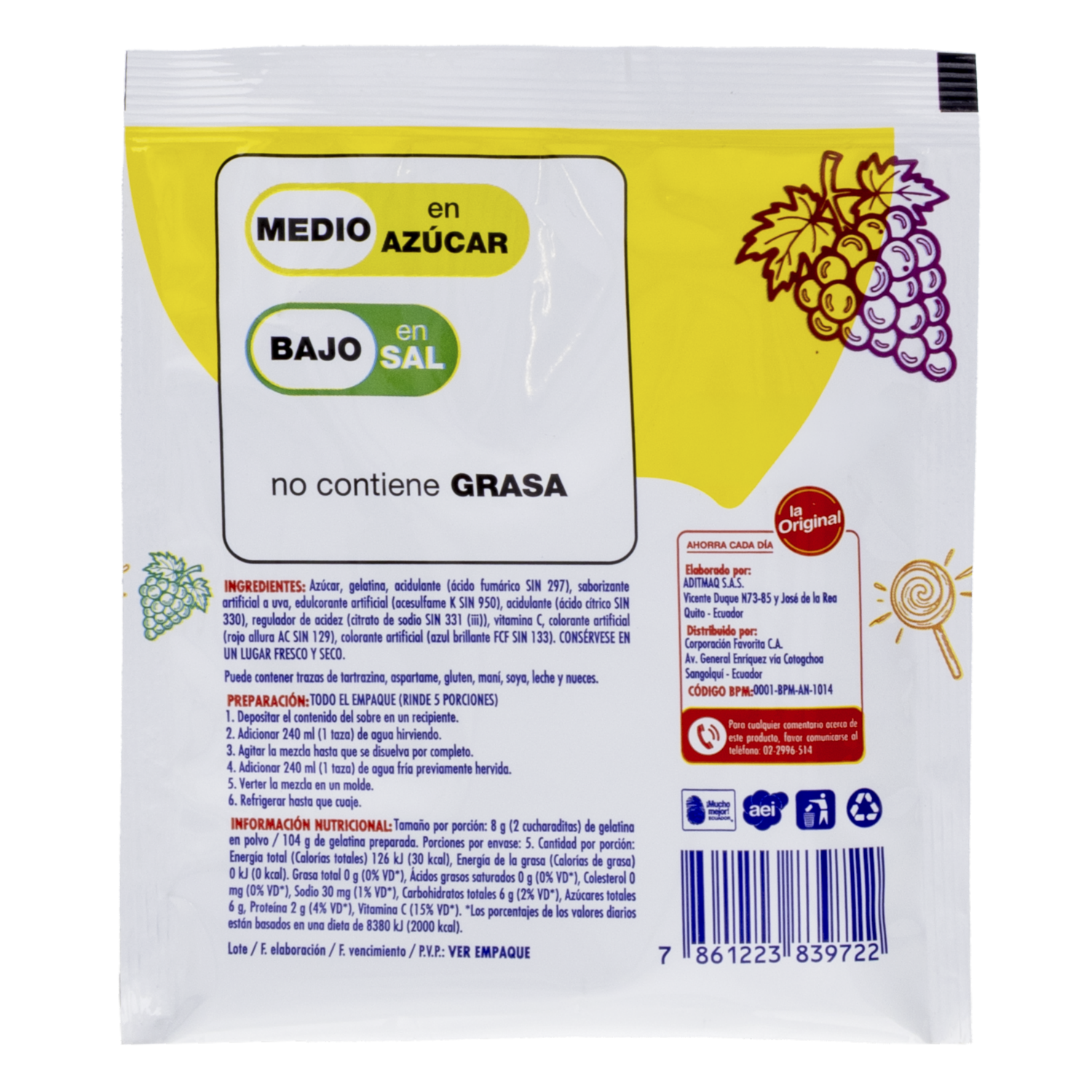 Gelatina En Polvo Sabor A Uva LA ORIGINAL 40 G