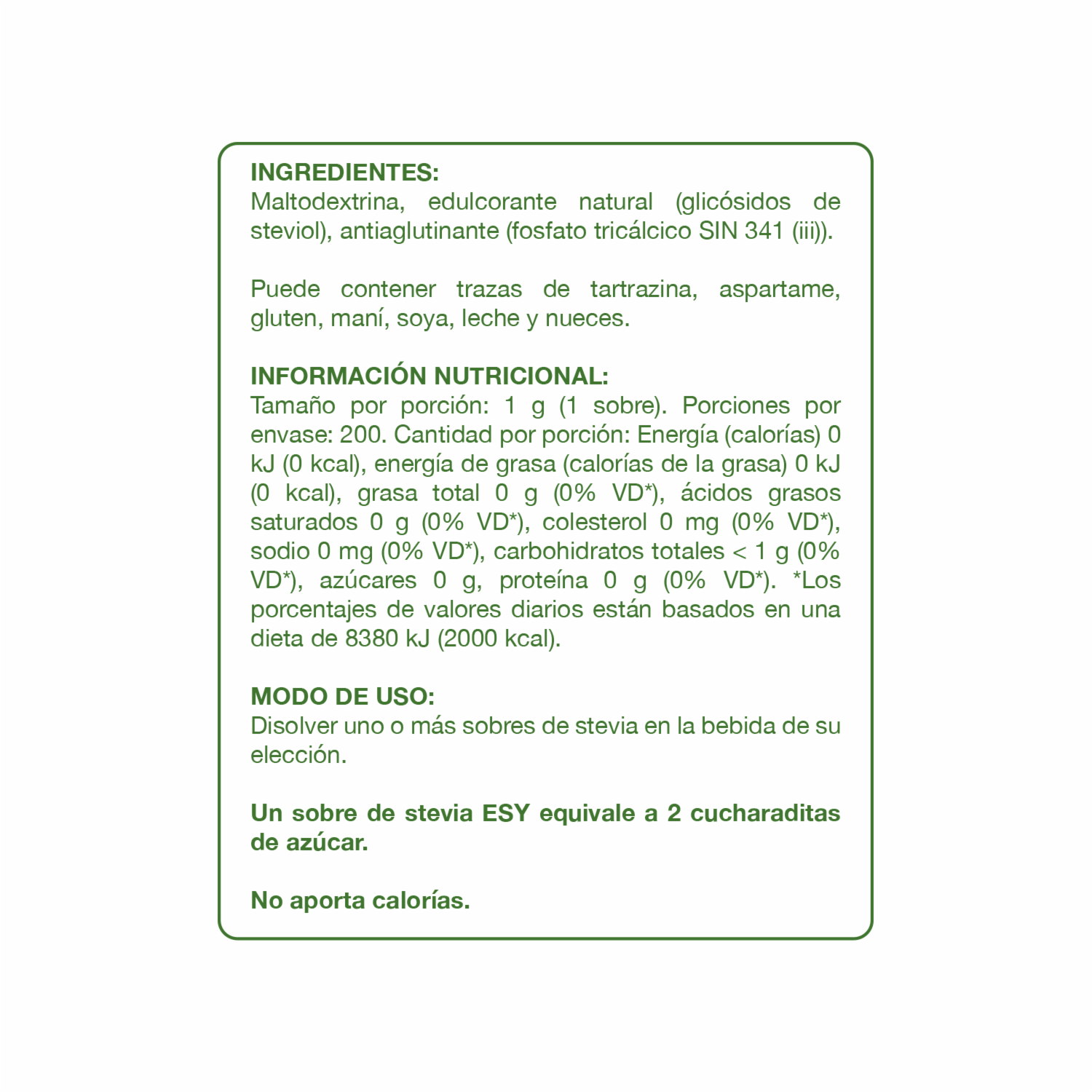 Endulzante Stevia En Polvo ESY 200 G