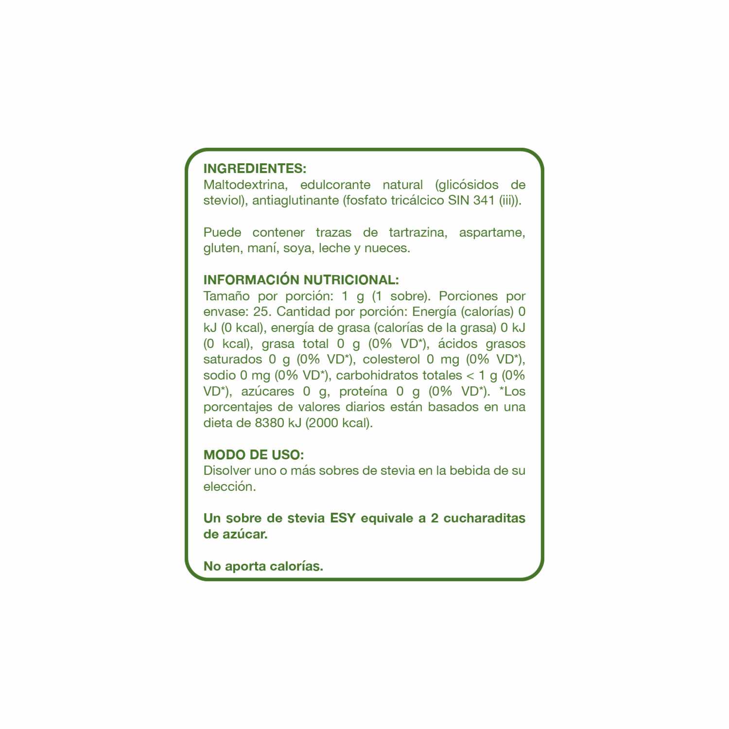 Endulzante Stevia En Polvo ESY 25 G