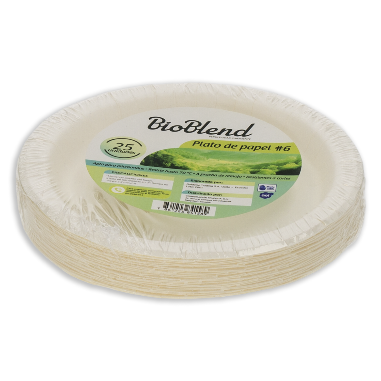 Plato Desechable #6 De Papel BIO BLEND X25 Uds