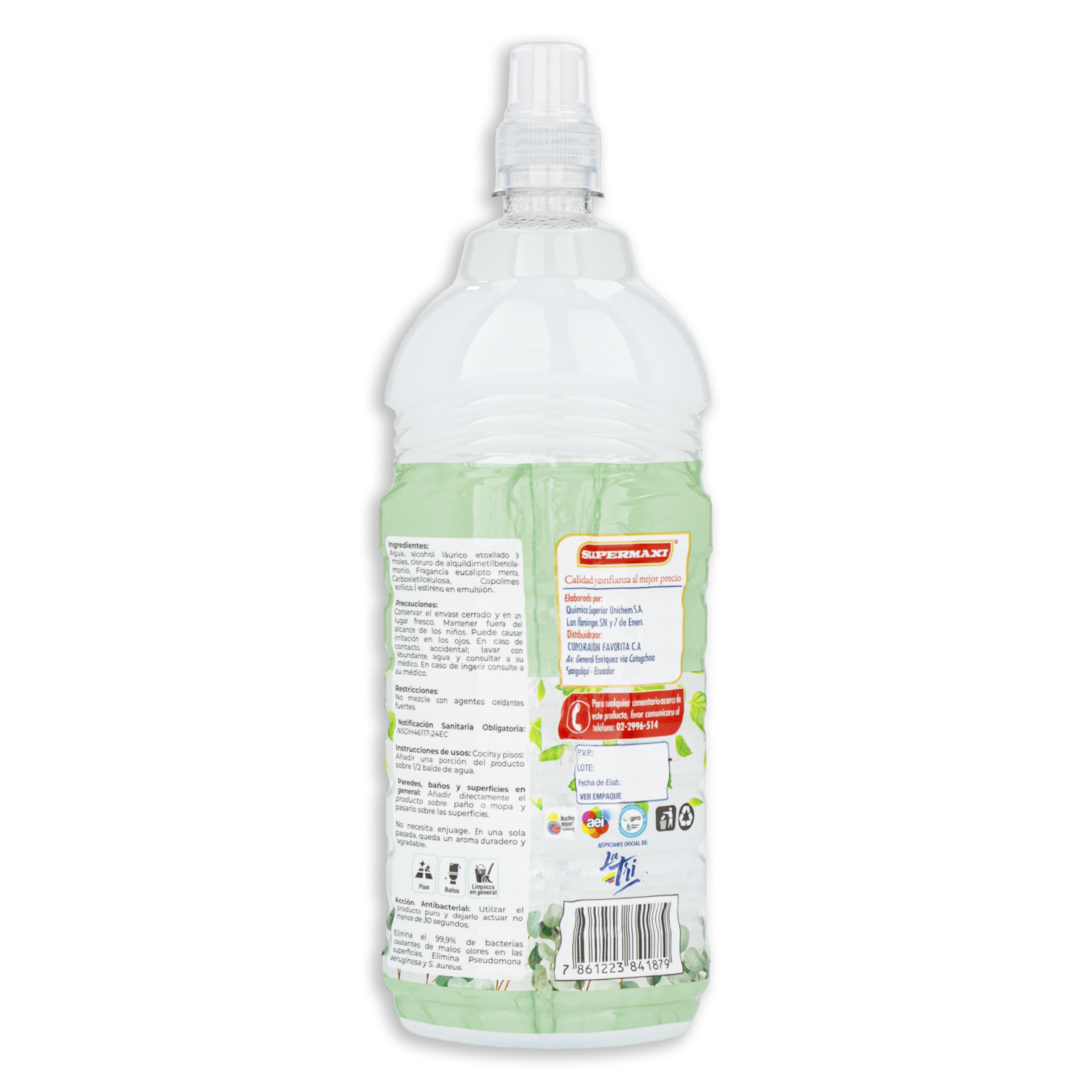 Desinfectante Líquido Antibacterial Fragancia Eucalipto Menta FEF SUPERMAXI 1000 Ml