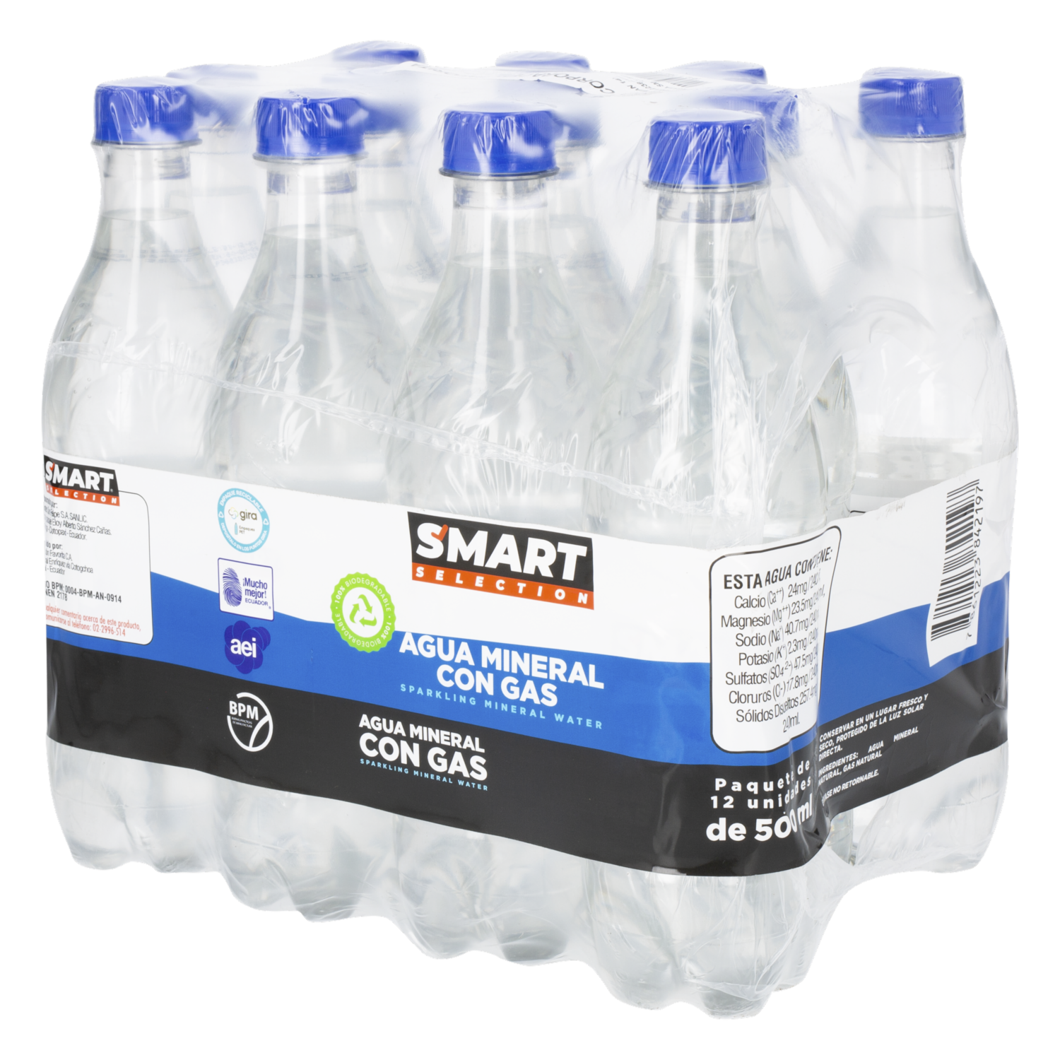 Agua Con Gas Natural SMART SELECTION 12 X 500 Ml