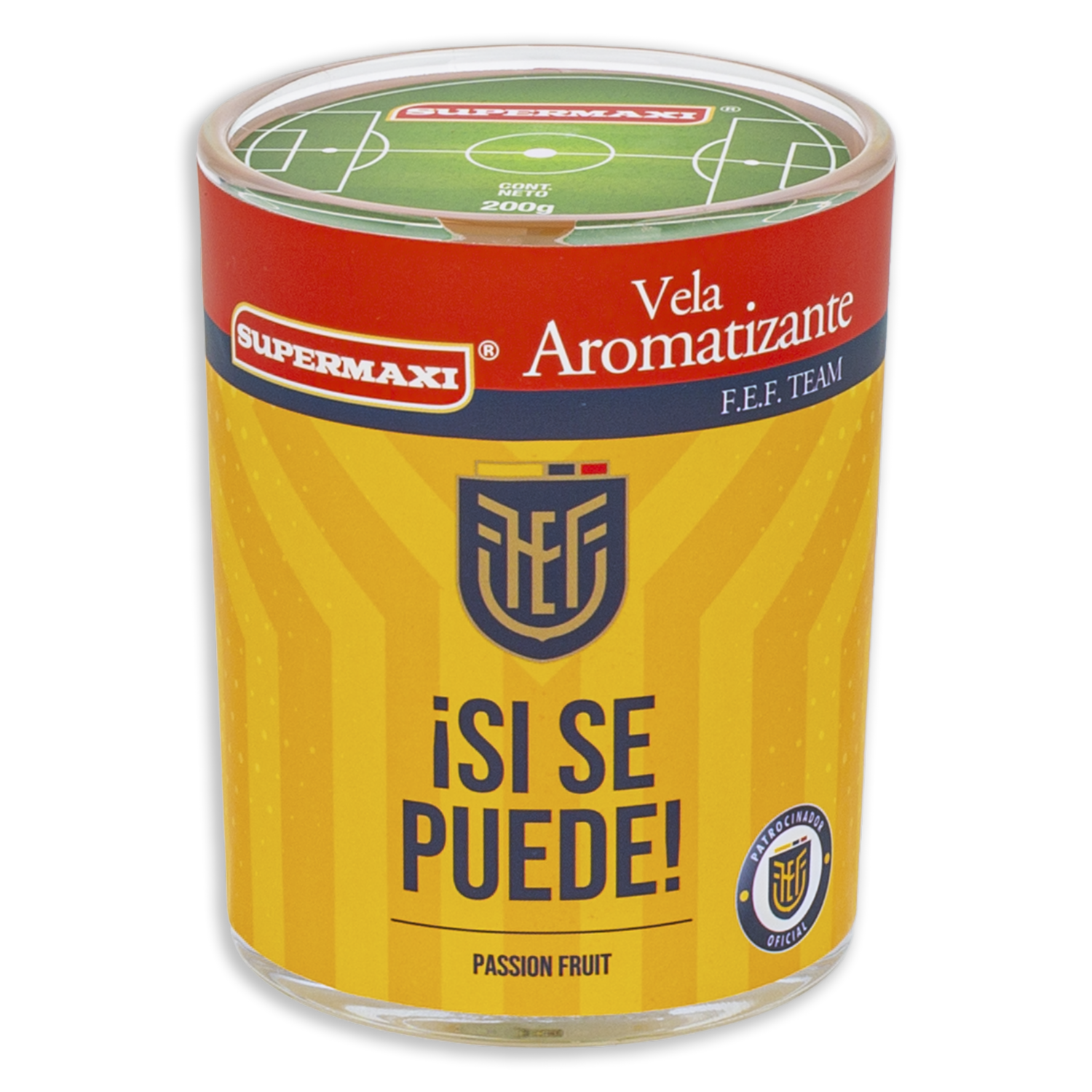Vela Aromática De Vaso Diseño ¡Si Se Puede! Amarillo Fragancia Passion Fruit FEF SUPERMAXI 200 G