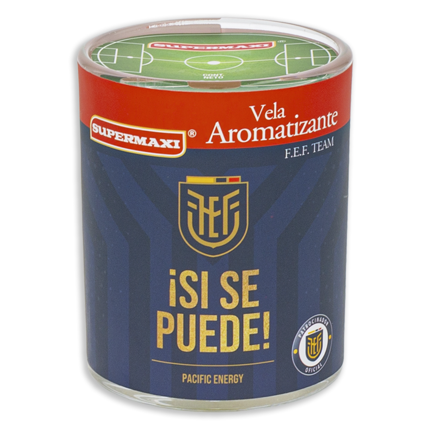 Vela Aromática De Vaso Diseño ¡Si Se Puede! Fragancia Pacific Energy Azul FEF SUPERMAXI 200 G