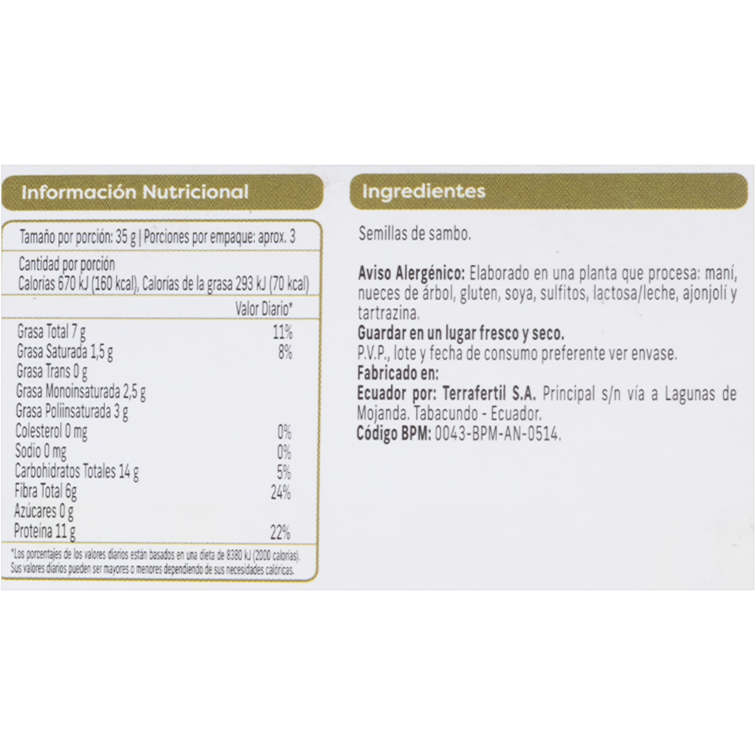 Semillas De Sambo NATURE´S HEART 120 G