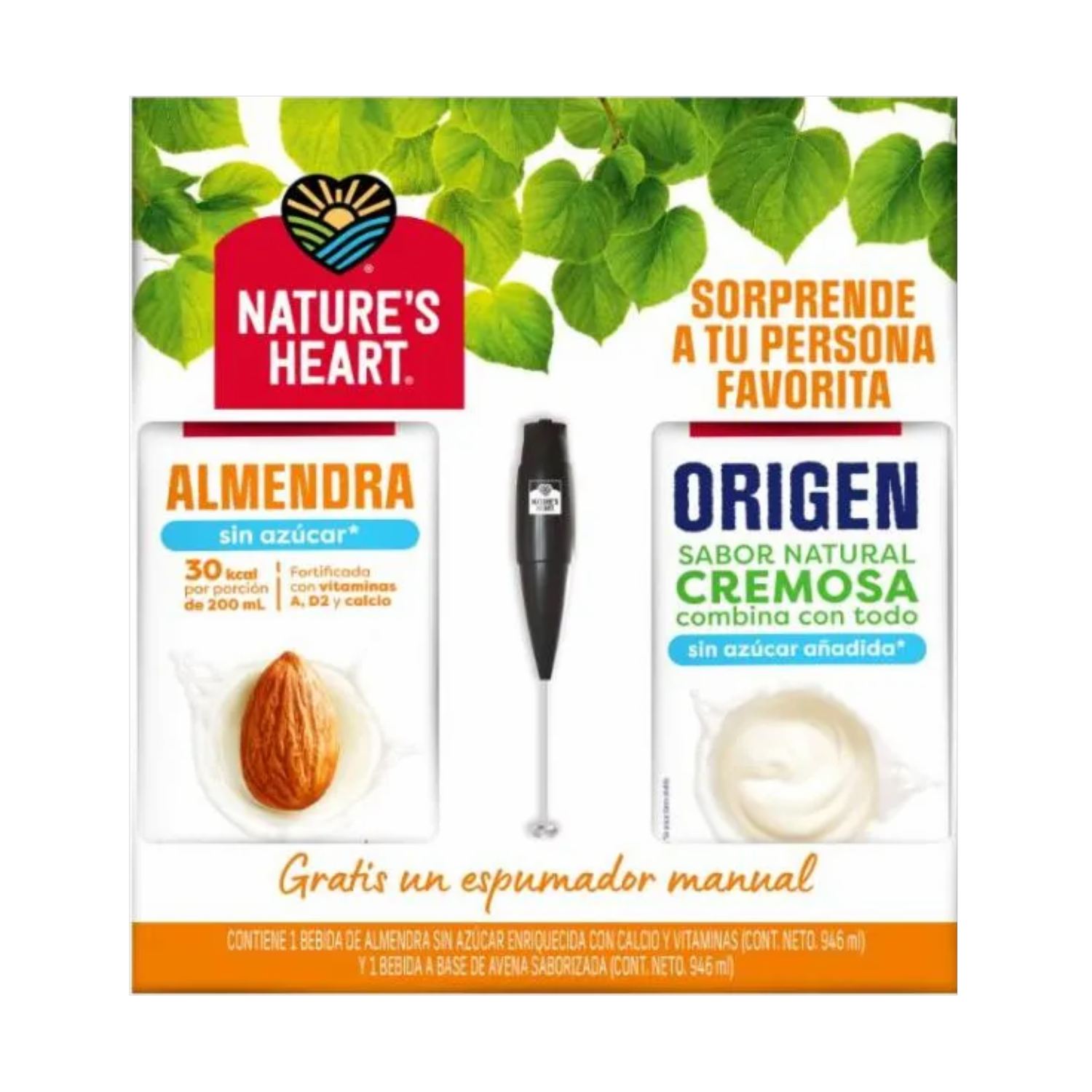 Bebida De Almendras Y Bebida De Origen Más Batidor NATURE´S HEART 2 X 946 Ml