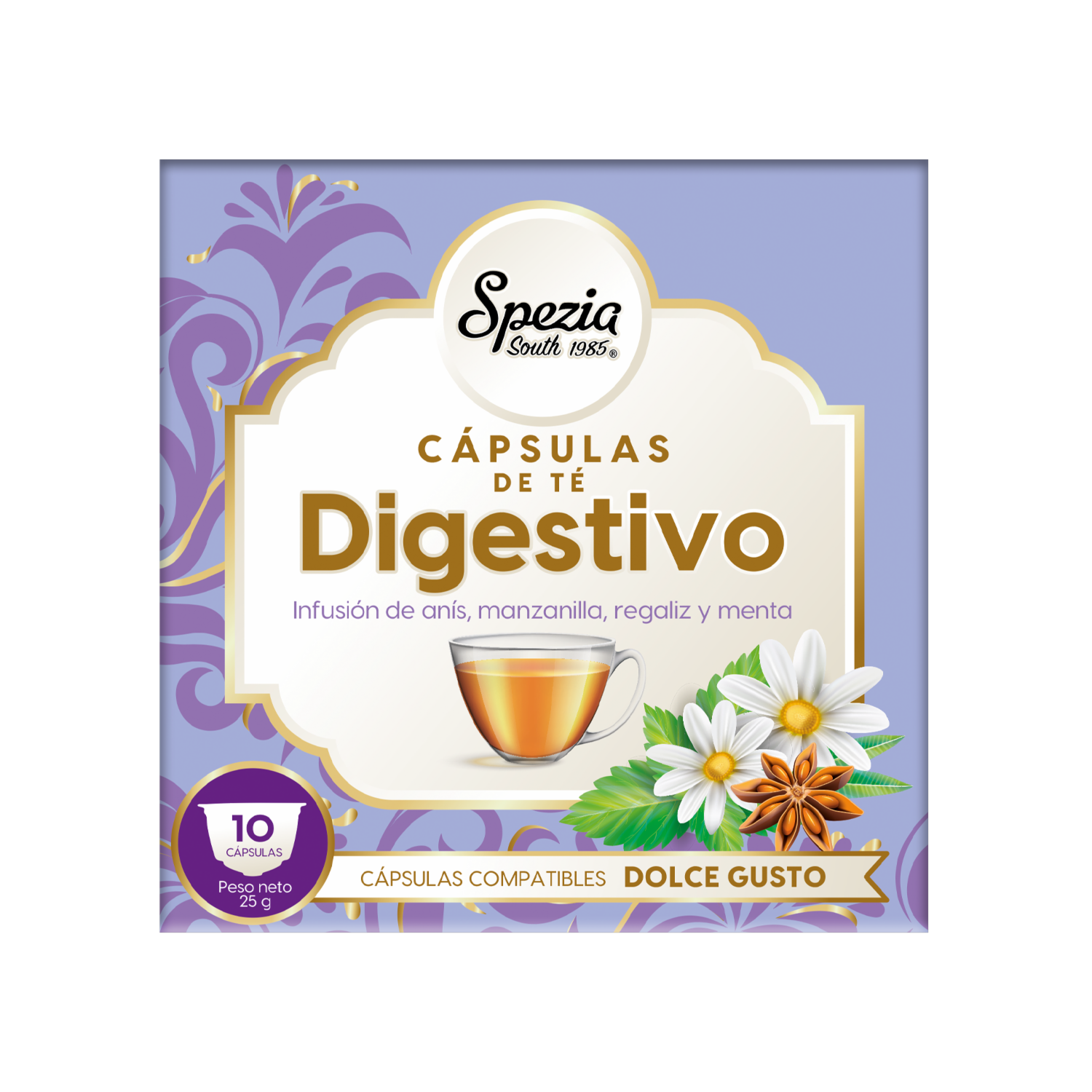Té Digestivo Infusión de Anís Manzanilla Regaliz Y Menta SPEZIA SOUTH 1985 250 G