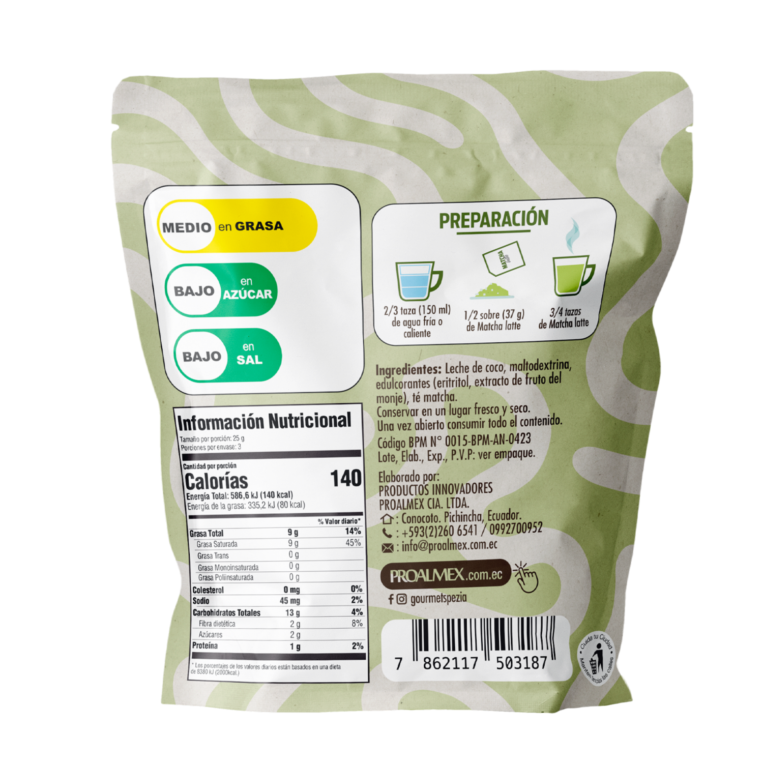 Matcha Latte Instantánea Con Leche De Coco Y Monkfruit SPEZIA SOUTH 1985 75 G