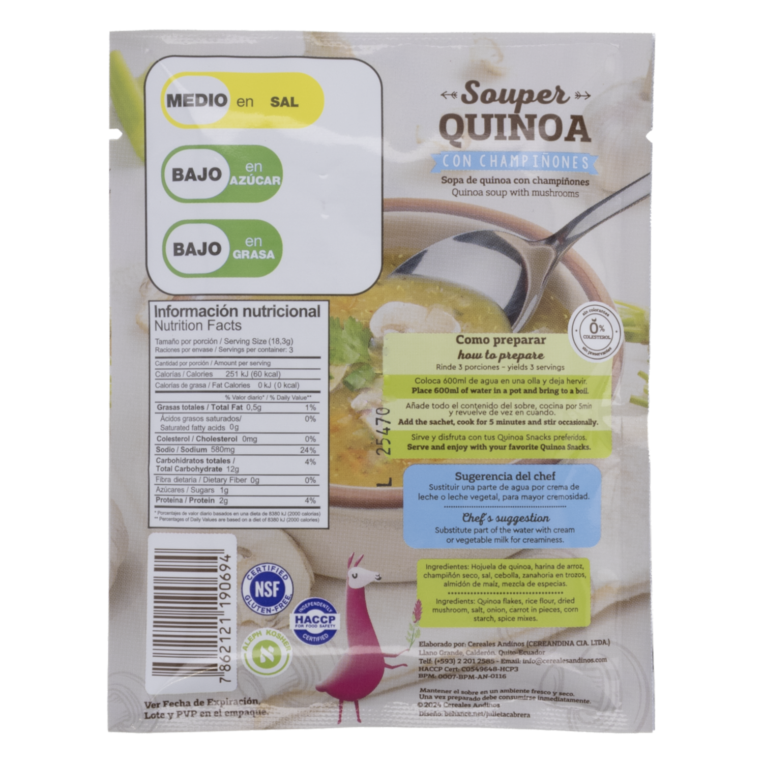 Sopa Instantánea De Quinua Con Champiñones CEREALES ANDINOS 55 G