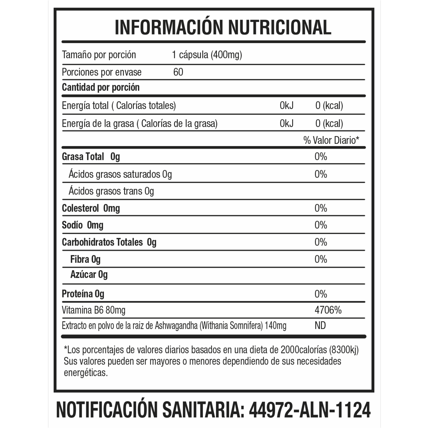 Suplemento Ashawagandha Con Vitamina B6 VITAHEALTH 24 G