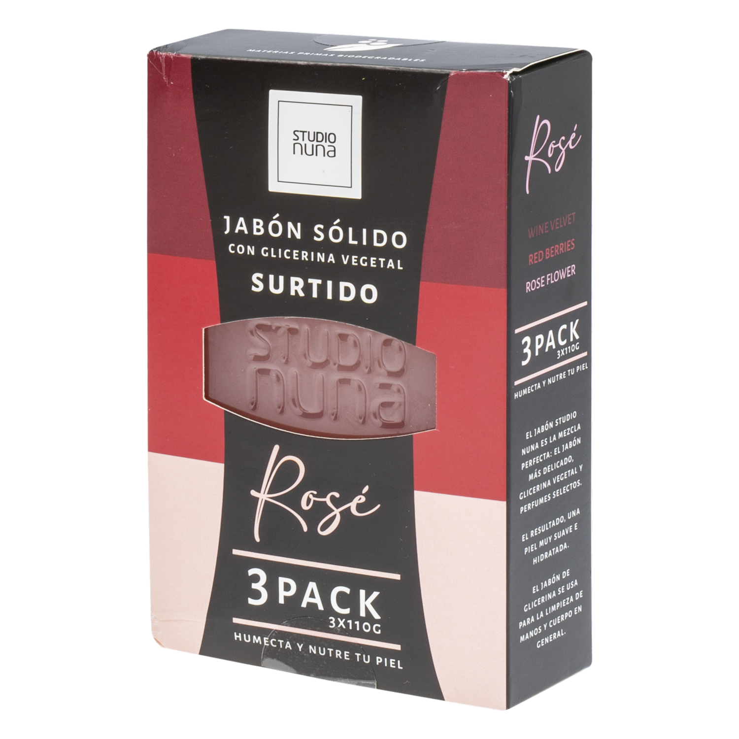 Jabón En Barra Con Glicerina Vegetal Surtido Rosé STUDIO NUNA 3X110 G