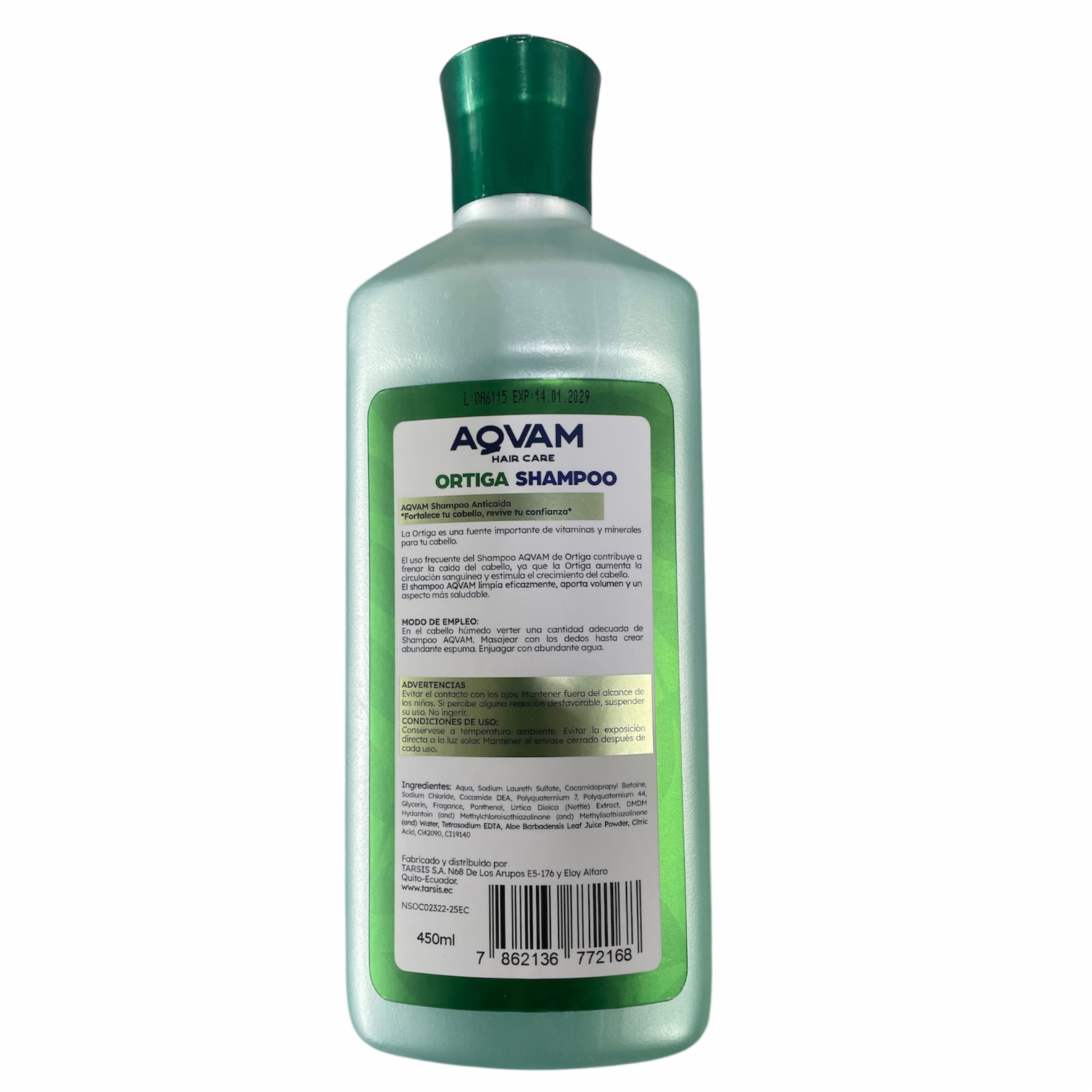 Shampoo Para Cabello Ortiga Control Caida Estimula La Circulación Capilar AQVAM 450 Ml