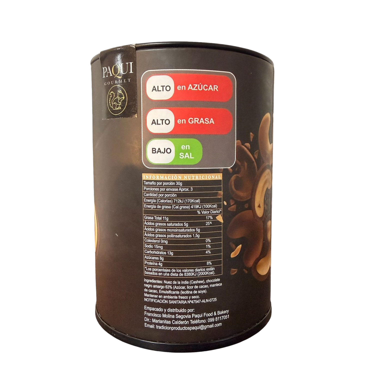 Nuez De La India Gourmet Cubierta Con Chocolate Negro 63% PAQUI GOURMET 100 G