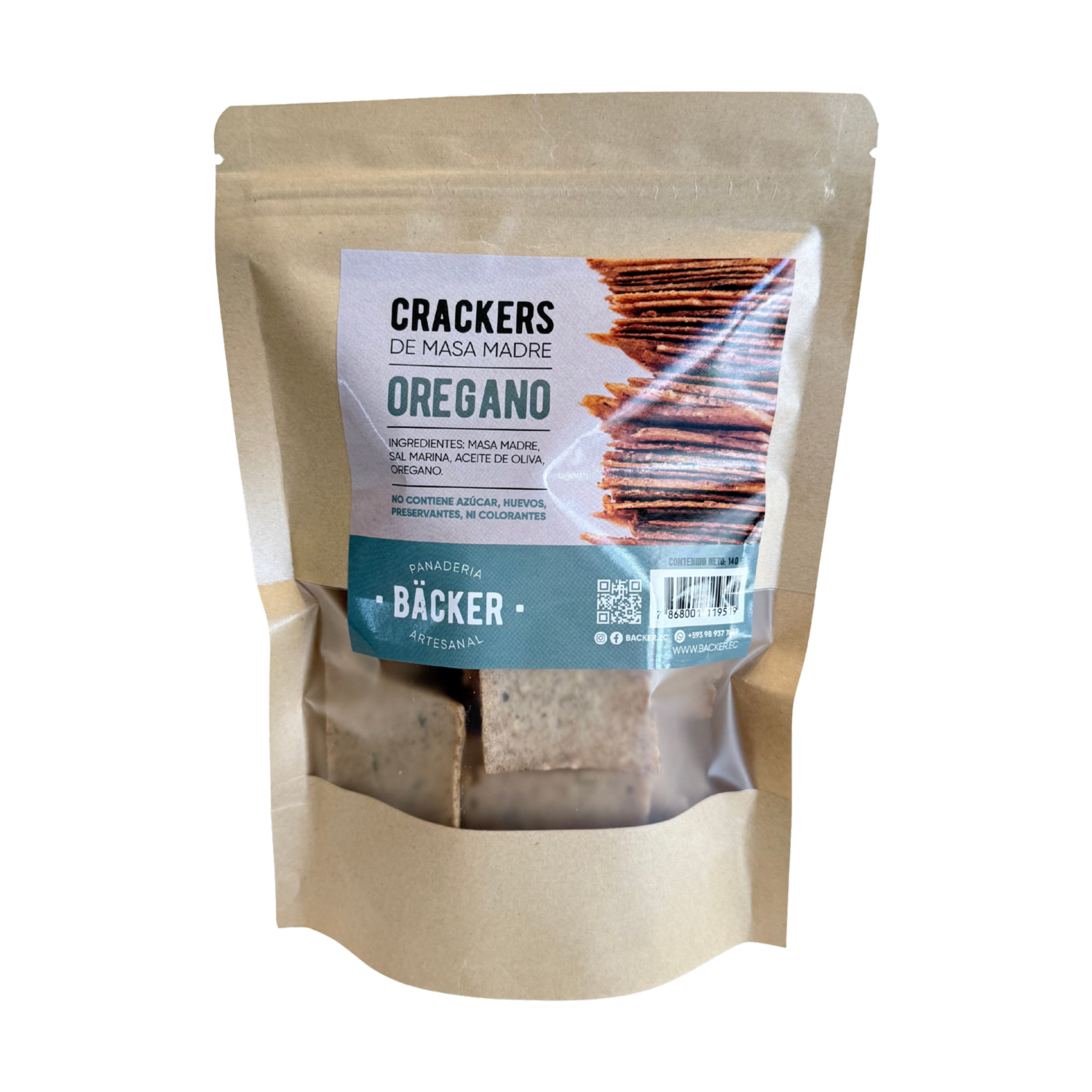 Crackers De Masa Madre Sabor Orégano BÄCKER PANADERÍA ARTESANAL 140 G