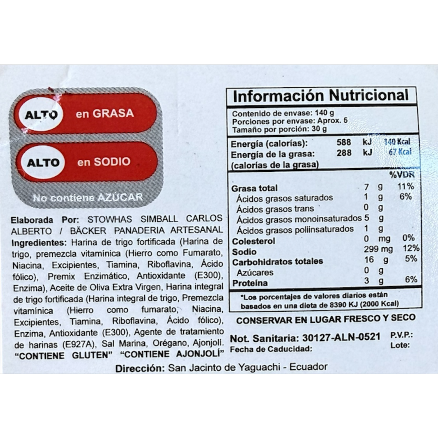 Crackers De Masa Madre Sabor Orégano BÄCKER PANADERÍA ARTESANAL 140 G