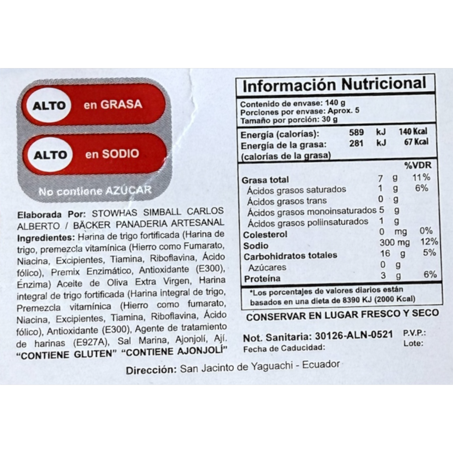 Crackers De Masa Madre Sabor Natural BÄCKER PANADERÍA ARTESANAL 140 G